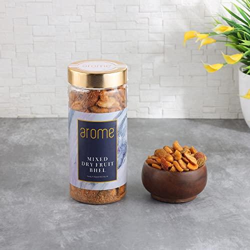 arome arome Mix Dry Fruits Bhel, 250 gm Pack | Mixed Nuts Like Almond, Cashews, Raisins, Pista with Unique Indian Spices | Healthy Snacks for Small Hunger | Assorted Dry Fruit, Berries and Nuts Mix