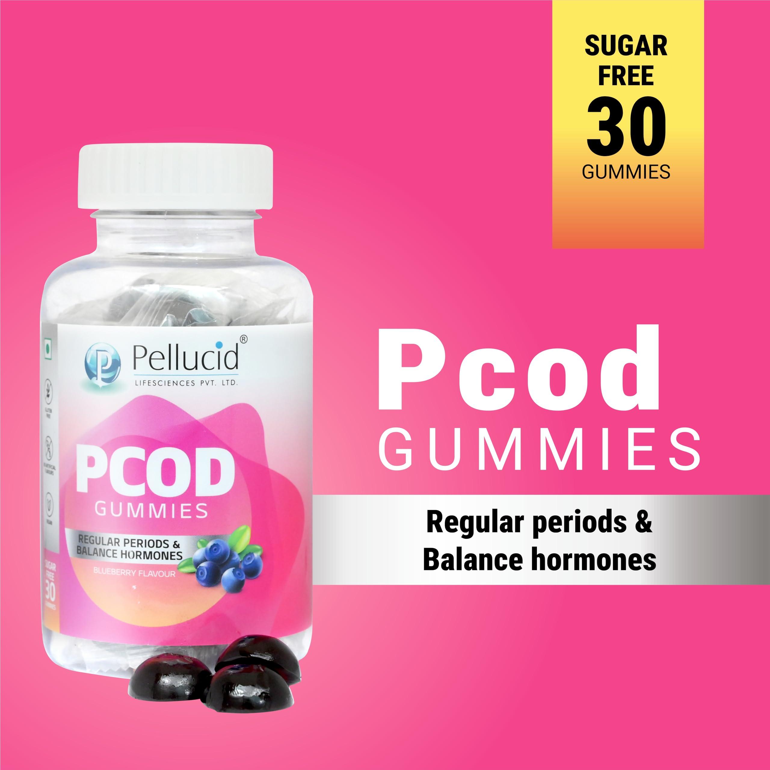 PELLUCID Pellucid PCOD Gummies for Women, Manages Irregular Periods & Hormonal Balance, Blueberry Flavour, 30 Gummies