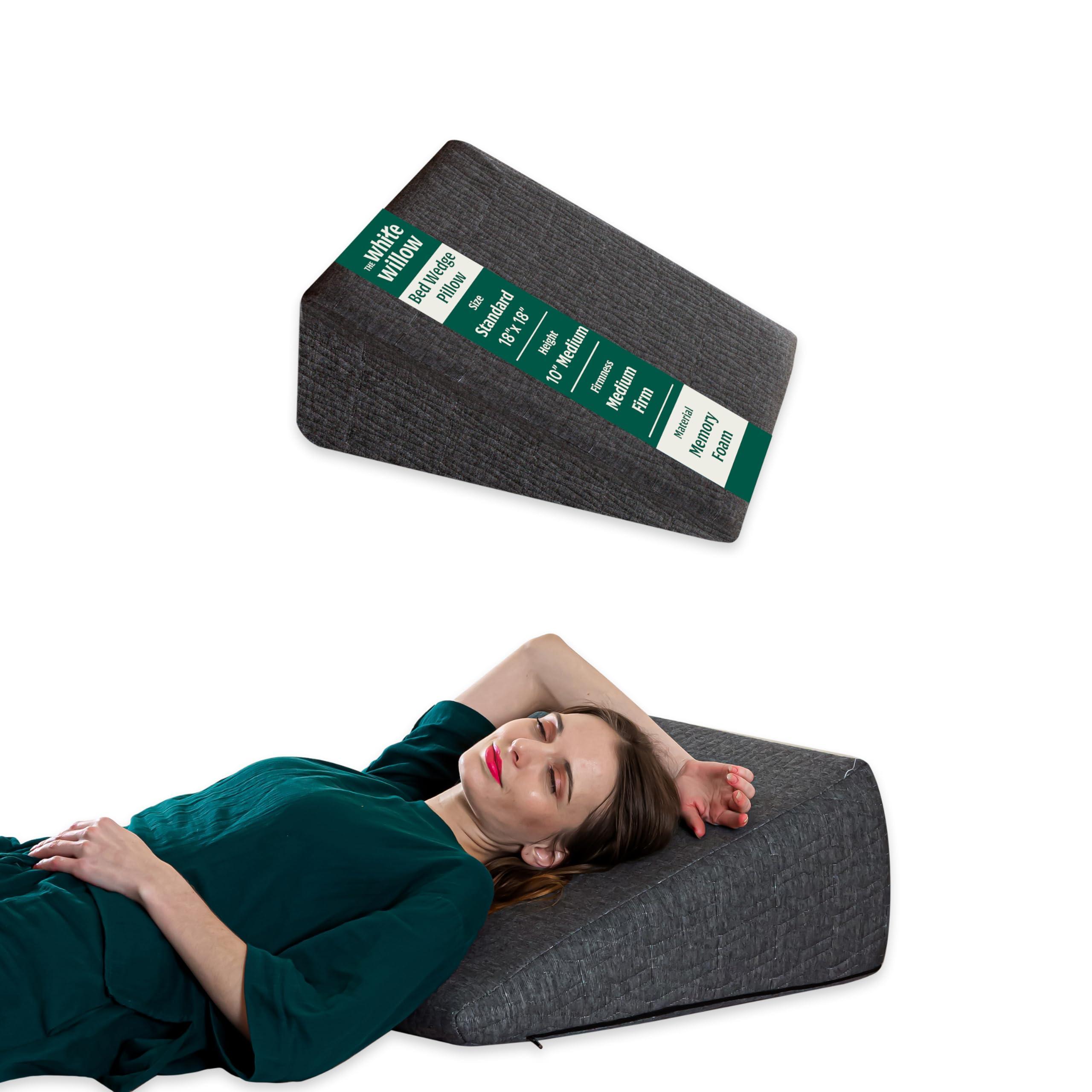 The White Willow The White Willow Orthopaedic Bed Wedge Acid Reflux Memory Foam & HR Foam Support Firm Pillow for Sleeping, Neck Pain Relief, Pregnancy Maternity, Anti Snoring - (18" L x 18" W x 10" H Inches) - Grey