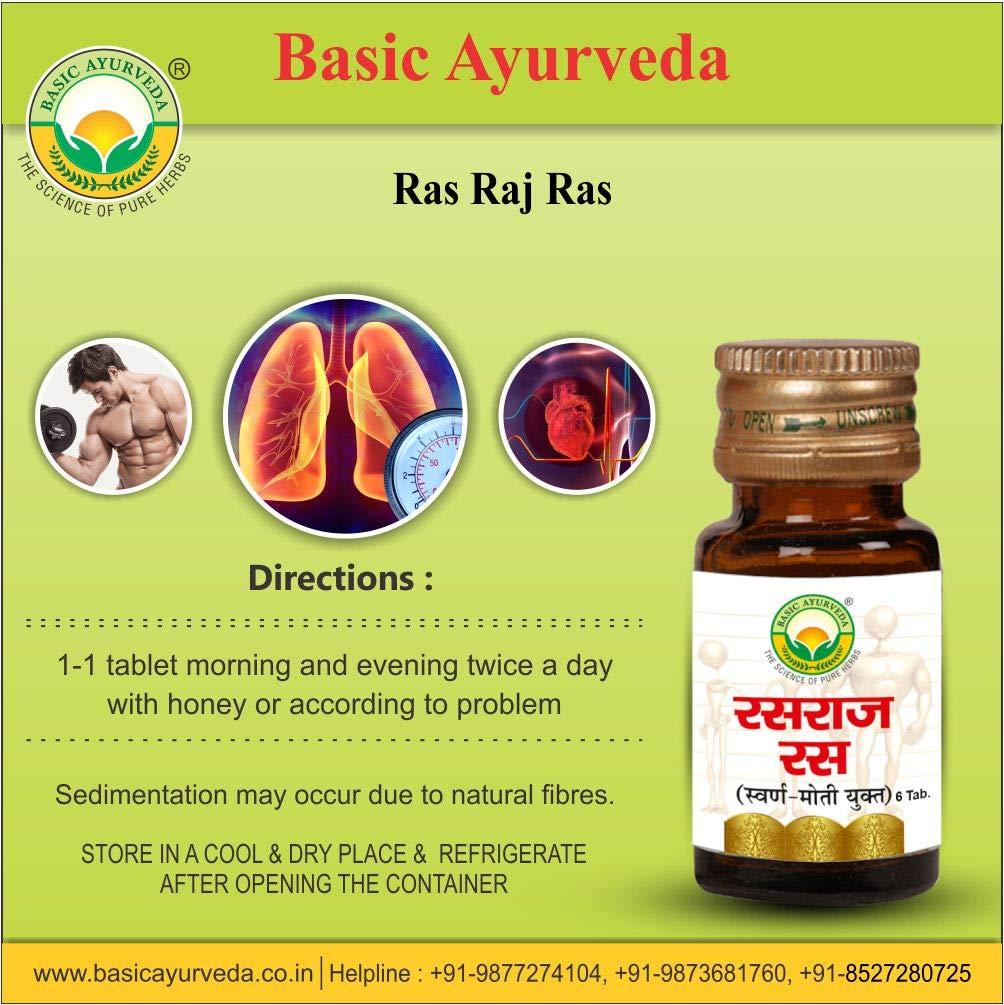 BASIC AYURVEDA BASIC AYURVEDA Rasraj Ras with Gold & Pearl 12 Tablets | Ayurvedic Supplements for Vata Health | A Powerful Blend of Natural Ingredients Extra Strength Formula