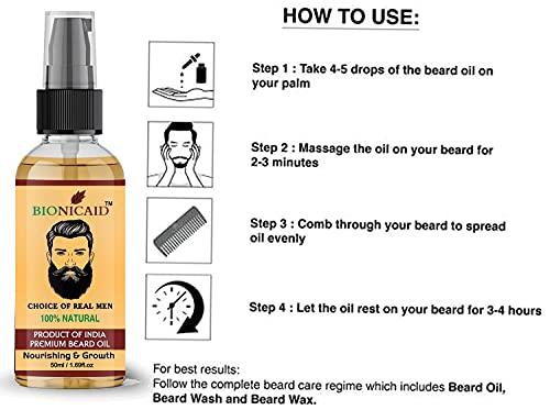 BIONICAID Bionicaid 100% Natural Beard Growth Oil |10 Natural Oils including Jojoba Oil, Vitamin E, Nourishment, No Harmful Chemicals Beard Hair Oil (50ML)