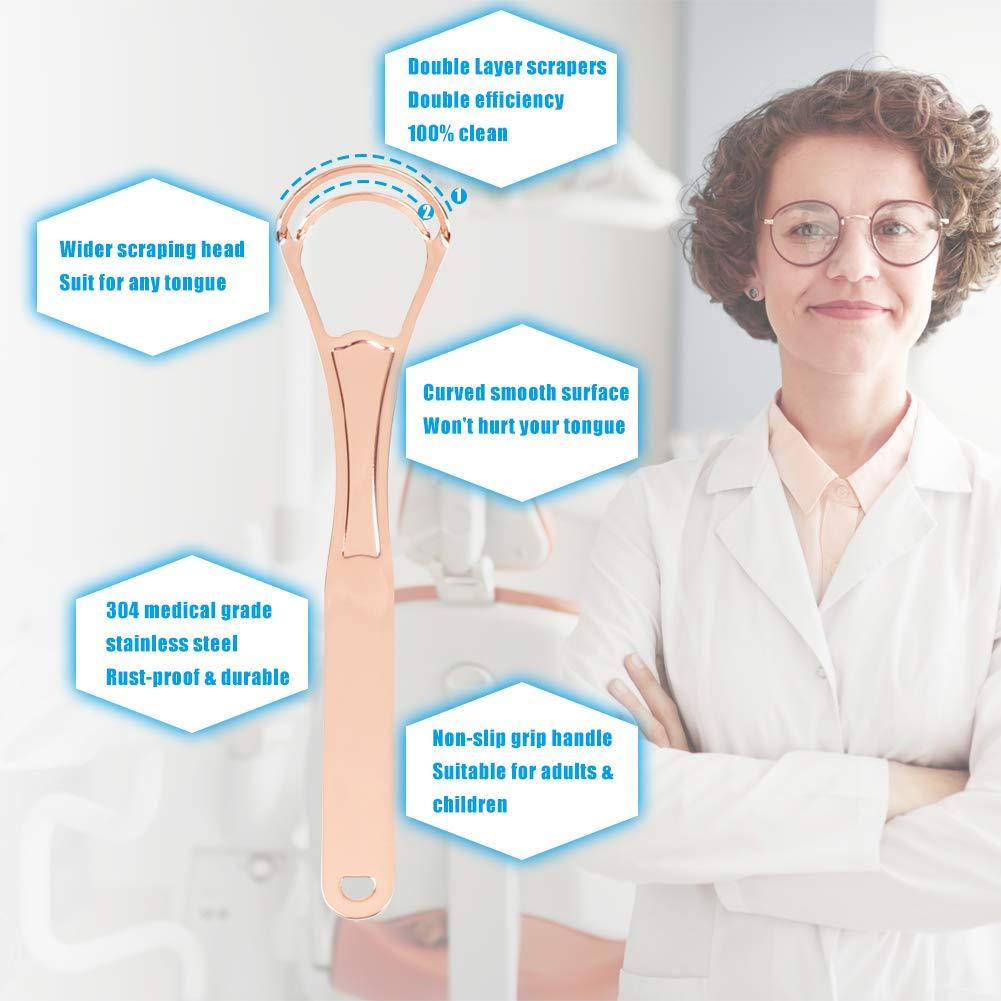 UUZIYOU Stainless Steel Tongue Scraper Cleaner, 2 Pack Fresh Breath Tongue Cleaner for Adults, Kids, Men and Women, Surgical Grade Metal Scraper for Healty Oral Care, Bad Breath Cure (with 2 Travel Cases)