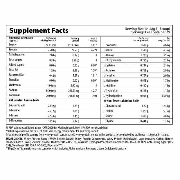 QNT QNT Prime Whey Protein Powder | Coffee, 1Kg | Triple Blend of Whey Protein Isolate, Concentrate & hydrolysate | 25g Whey Protein for Muscle Building | 5.8g BCAA for Muscle Recovery