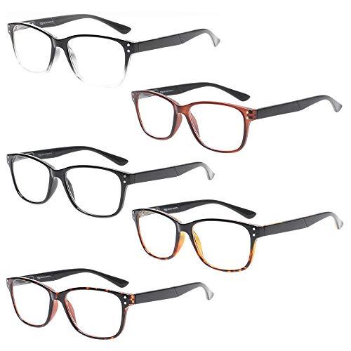 JOSCHOO Reading Glasses 5-Pack Quality Readers Spring Hinge Glasses for Reading for Men and Women (0.75, 5 Pack Mix Color)
