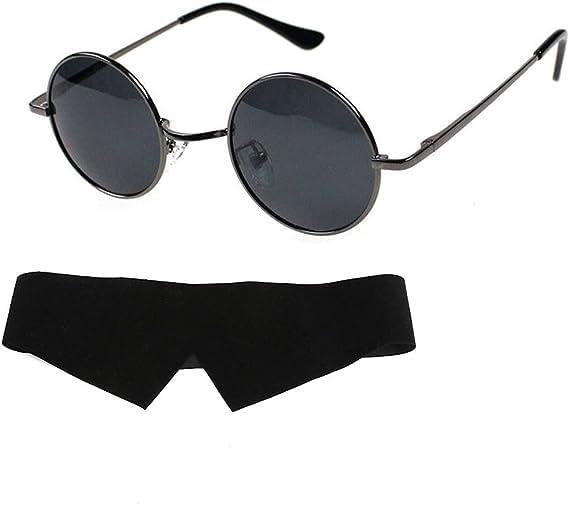 SZMLJH Gojo Satoru Glasses With Blindfold Anime Black Round Sunglasses Eye Patches Props Gojo Cosplay Costume Accessory (Glasses + Blindfold)