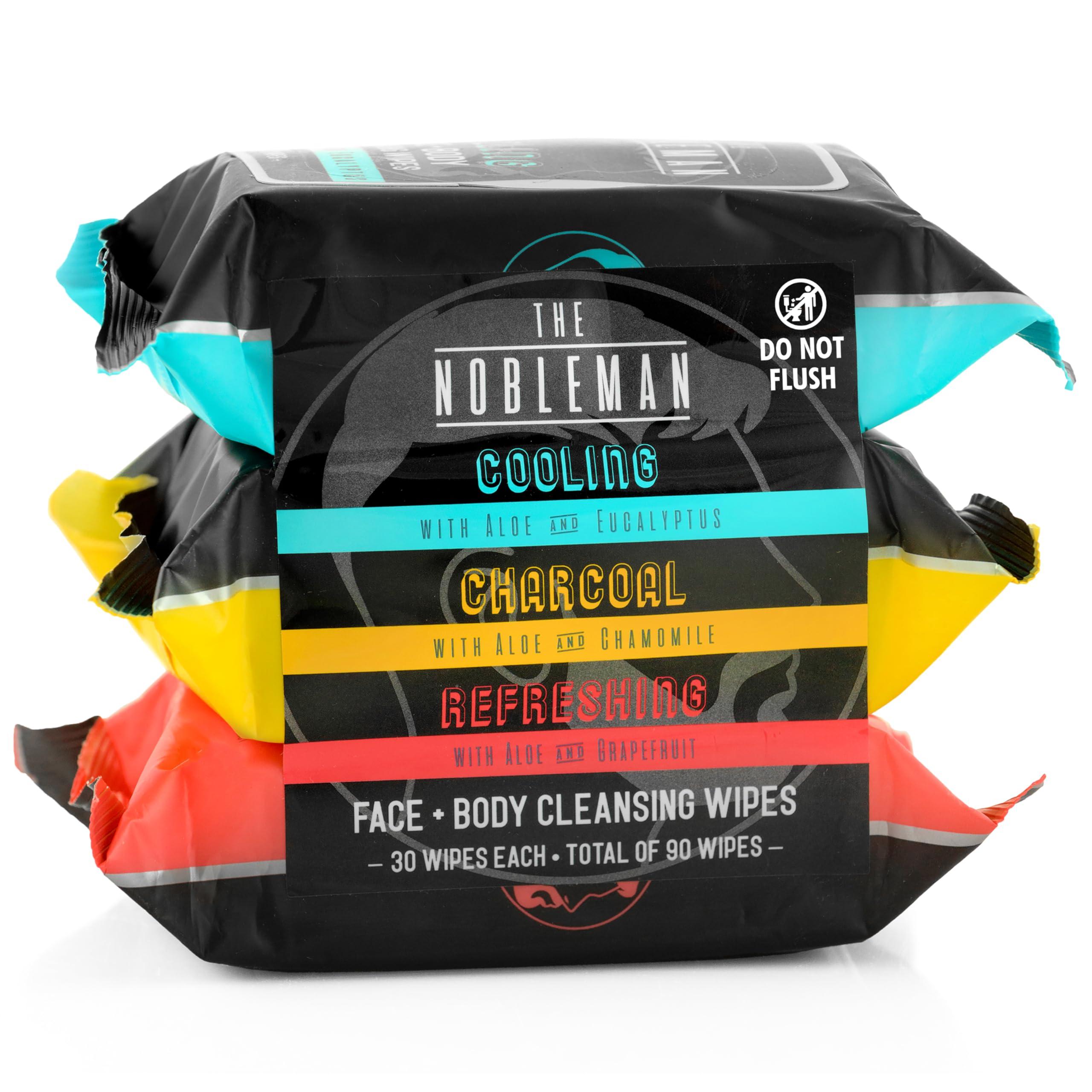 The Nobleman Men\'s Assorted Cleansing Wipes- Cooling/Charcoal/Refreshing - 3 Pack ( 90ct )