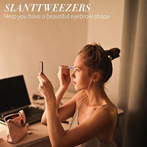 Mudder 12 Pieces Eyebrow Tweezers Stainless Steel Slant Tip Tweezers Facial Hair Eyebrow Precision Tweezers for Men and Women (Rose Gold)