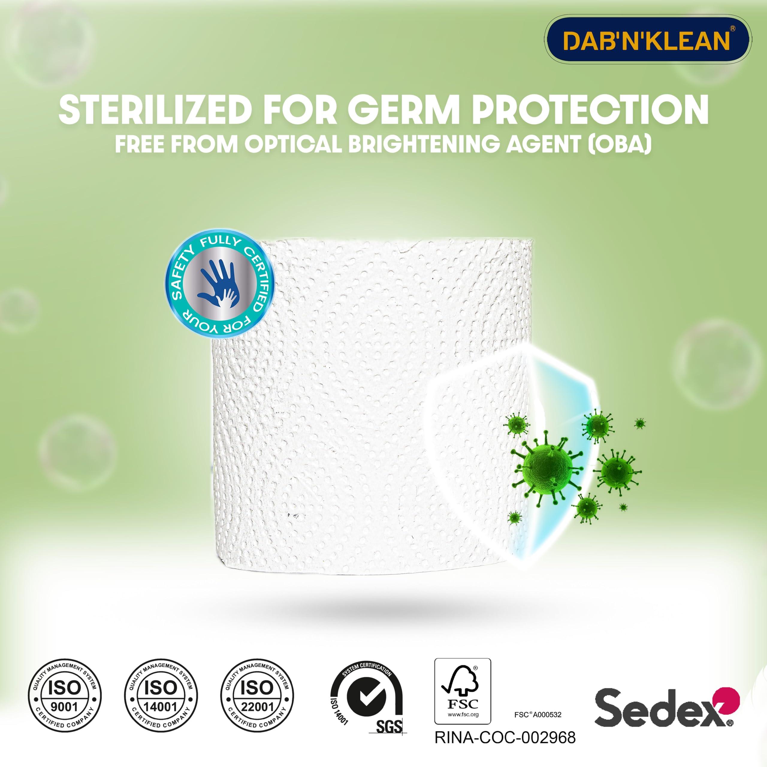 DAB N KLEAN Dab N Klean - Toilet Paper Roll - 1800 Pulls - (300 Sheets x Pack of 6) - 3 Ply - Soft Toilet Tissues - Home Hygiene