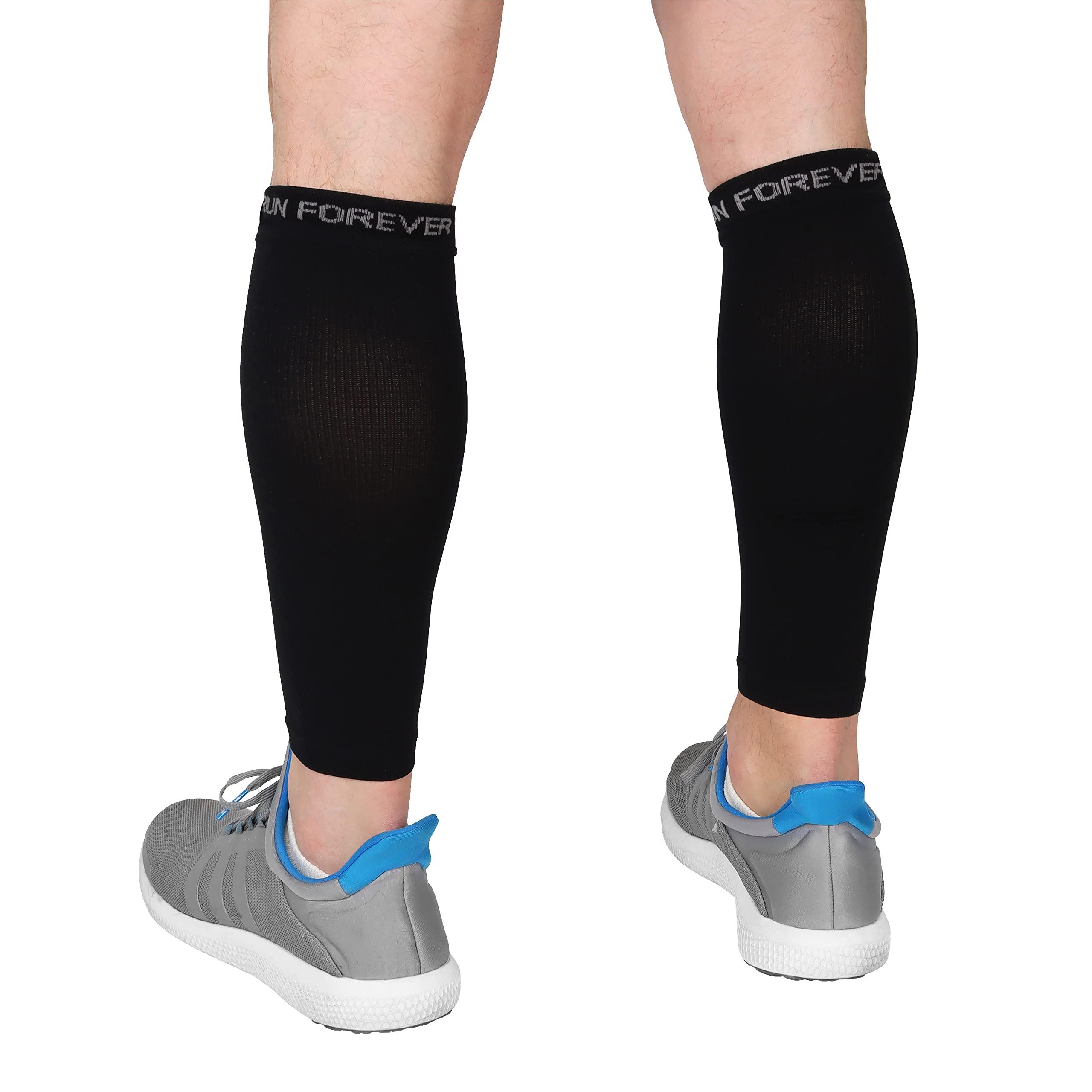 Run Forever Sports Run Forever Sports Leg Calf Compression Socks for Runners, Shin Splint, Varicose Vein & Calf Pain Relief , Cycling, Maternity, Nurses (Black, Large)