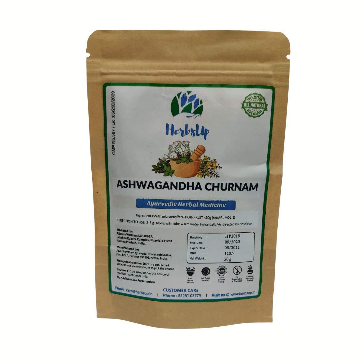 HerbsUp HerbsUp Ashwagandha Churna(3 X 50 Grams Powder) - Pure without any additives | Made in GMP Certified Facilities | Classical Ayurvedic Product