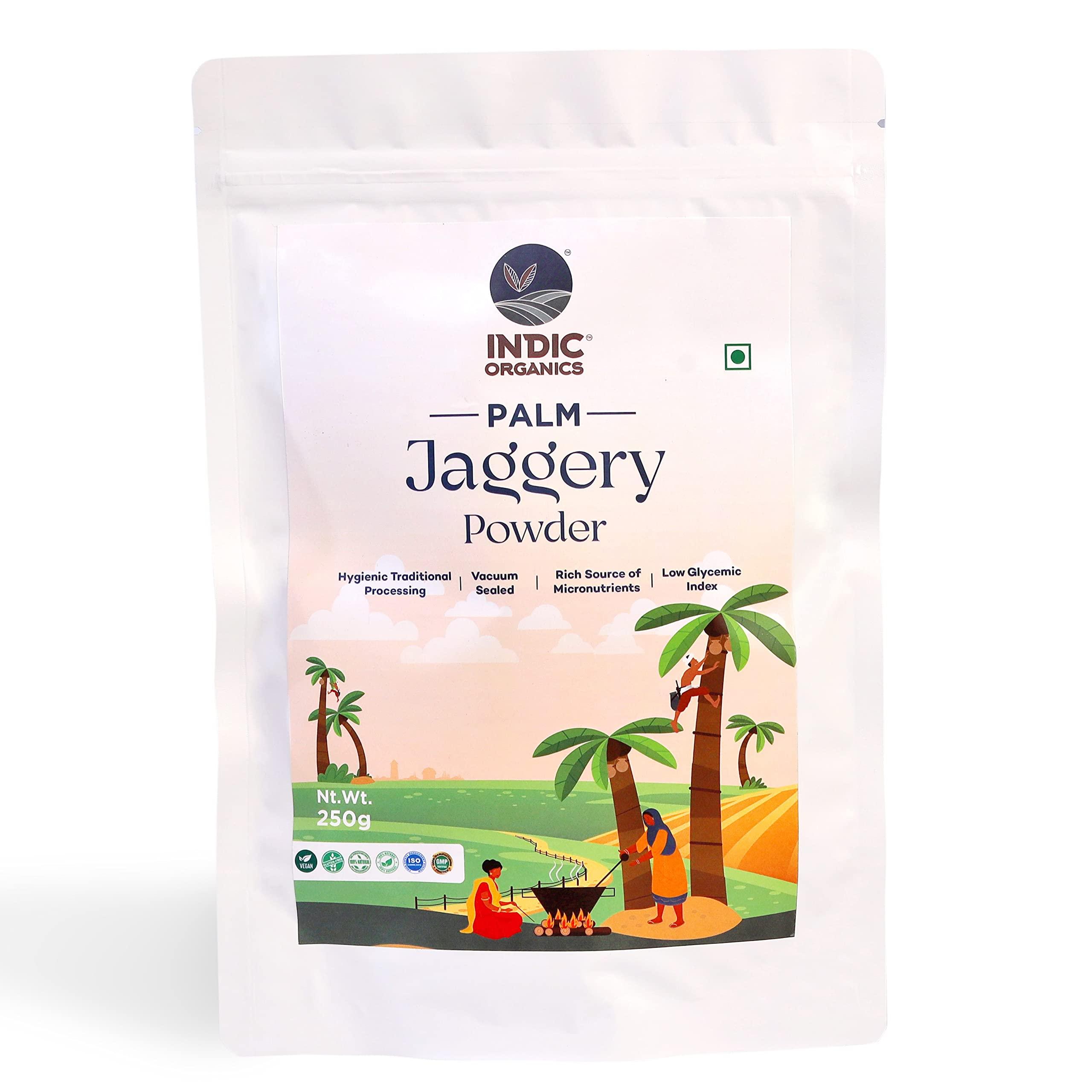 INDIC ORGANICS Indic Organics Palm Jaggery Powder | Made by Traditional Stirring Method | Chemical Free | Low Glycemic Index | Ole Bella, Karupatti or Palm Sugar | Healthy Sweetener for Tea or Coffee (500 Grams)