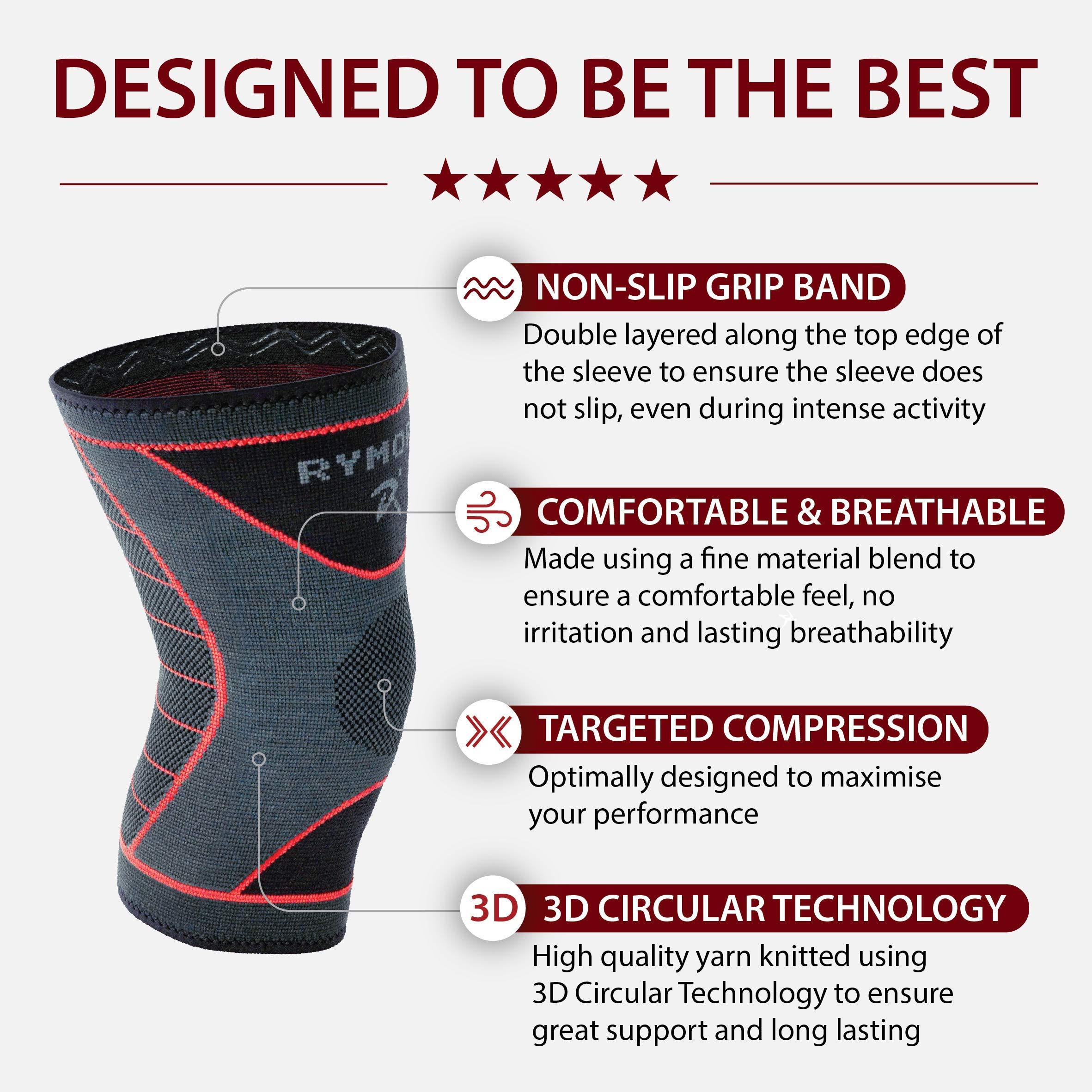 Rymora Rymora Knee Brace for Men - Knee Sleeve Compression Knee Brace for Women - Knee Support for Running Pain Relief Arthritis ACL MCL Compression Sleeve