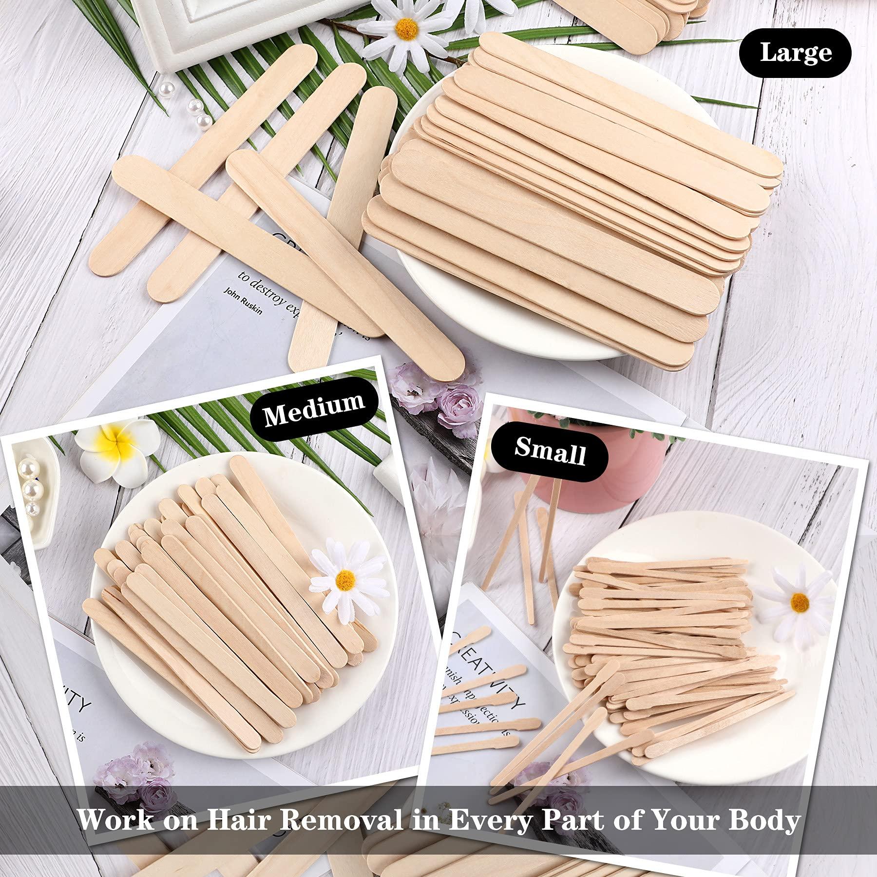 JANYUN 200 PCS Wooden Wax Sticks Waxing Applicator Spatulas Kit for Eyebrow Lip Face and Body Hair Removal(Combination Style)