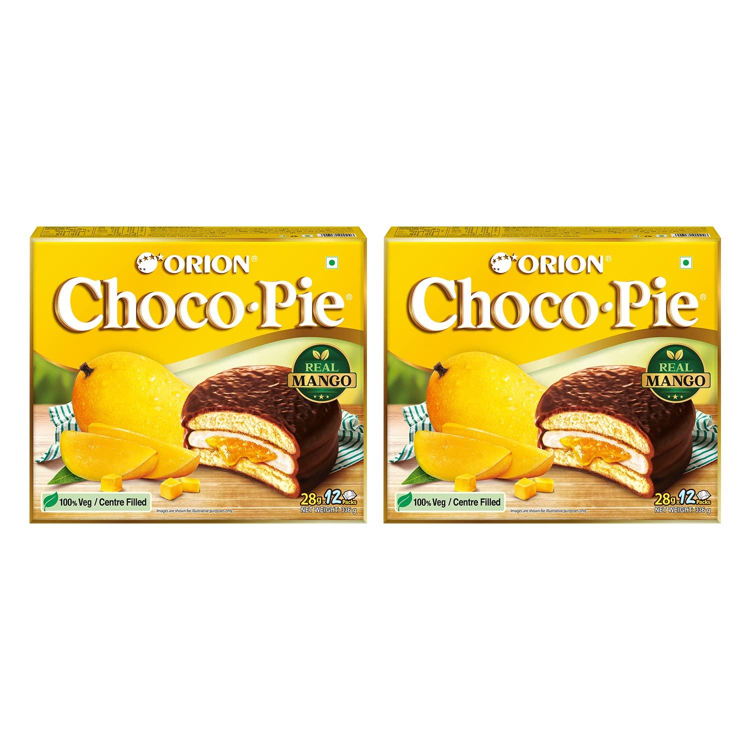 ORION ORION Strawberry Choco Pie - 4 x 6 Piece Pack (24 pies)| Centre-filled Chocolate biscuit & ORION Choco Pie Combo - Mango Choco Pie 12pcs x 2 (24 pies)| centre-filled chocolate biscuit