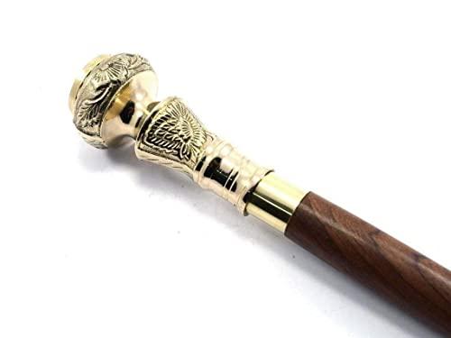 NavaFresh Basics Nautical Warehouse Brass Golden Designer Head Style Handle with Brown Twist Walking Stick Cane