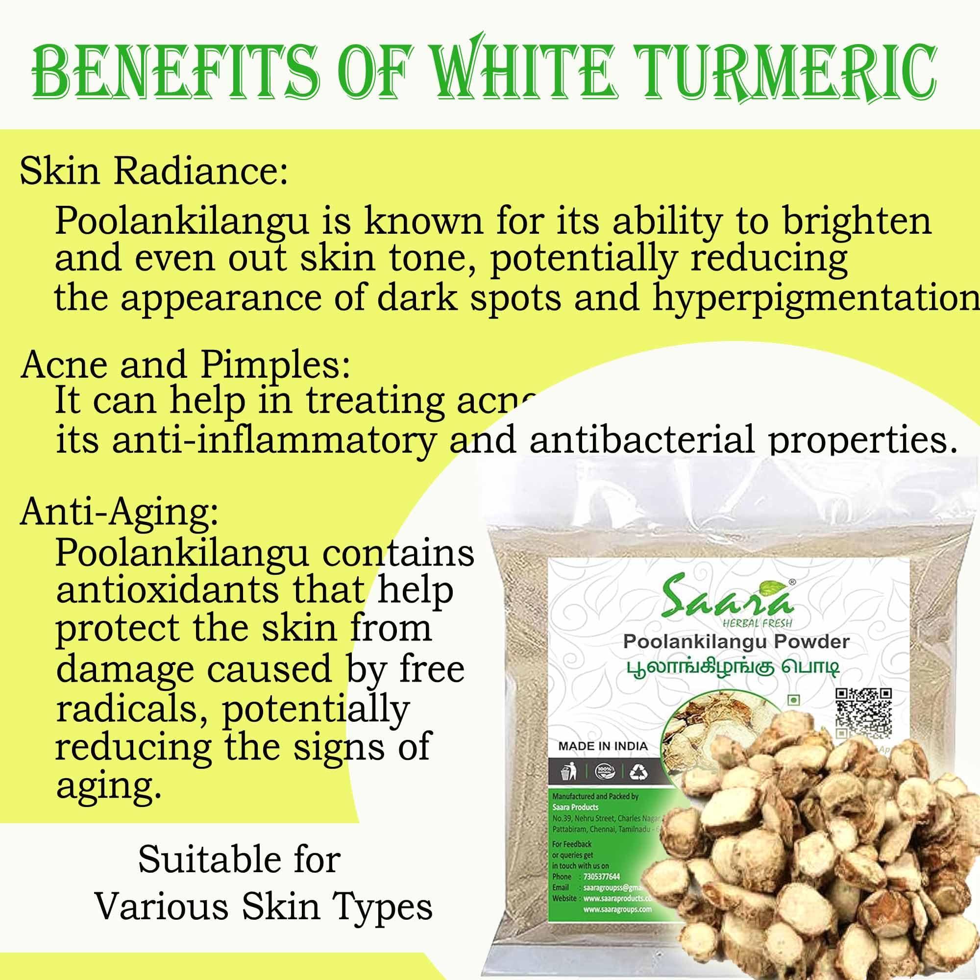 SAARA Saara HERBAL FRESH Poolankilangu Powder,200g, White Turmeric, Kachur, Kichili Kilangu Powder for Skin Care, 200g (Pack of 2 X 100g)