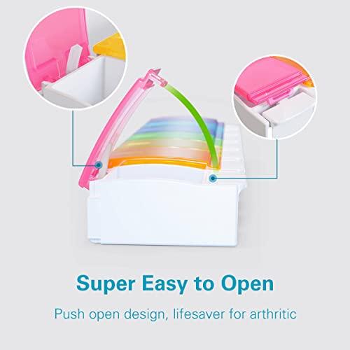 BUG HULL Pill Organizer, BUG HULL Large Weekly Pill Box, Easy to Open Pill Case 7 Day Medicine Organizer for Vitamin, Fish Oils, Supplement