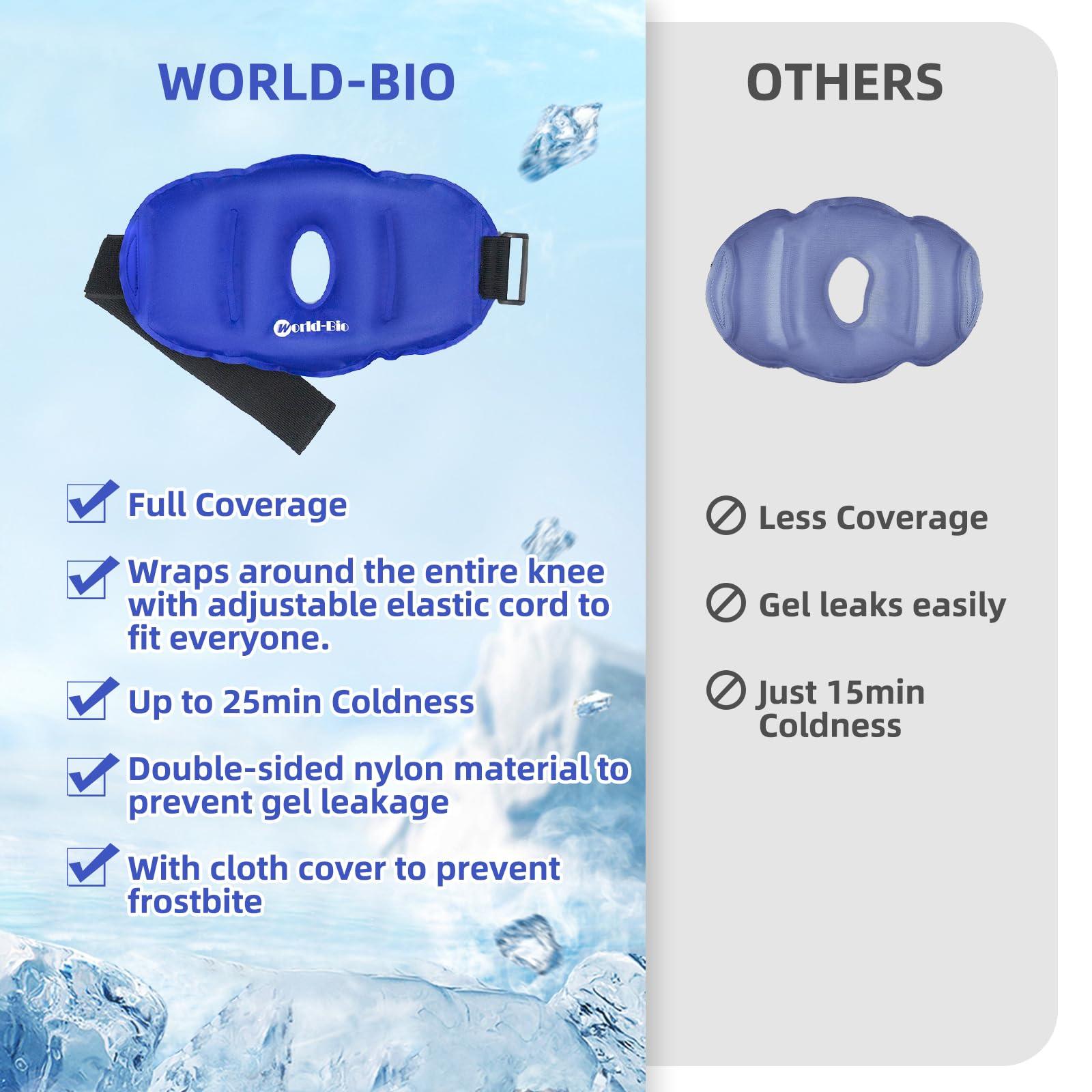 WORLD-BIO WORLD-BIO Knee Ice Pack Wrap for Injuries, Reusable Cold Compress Gel Pack Support for Knee Replacement Surgery Recovery, Bursitis Arthritis Pain Relief, Flexible and Adjustable (11.5\'\' x 7\'\')