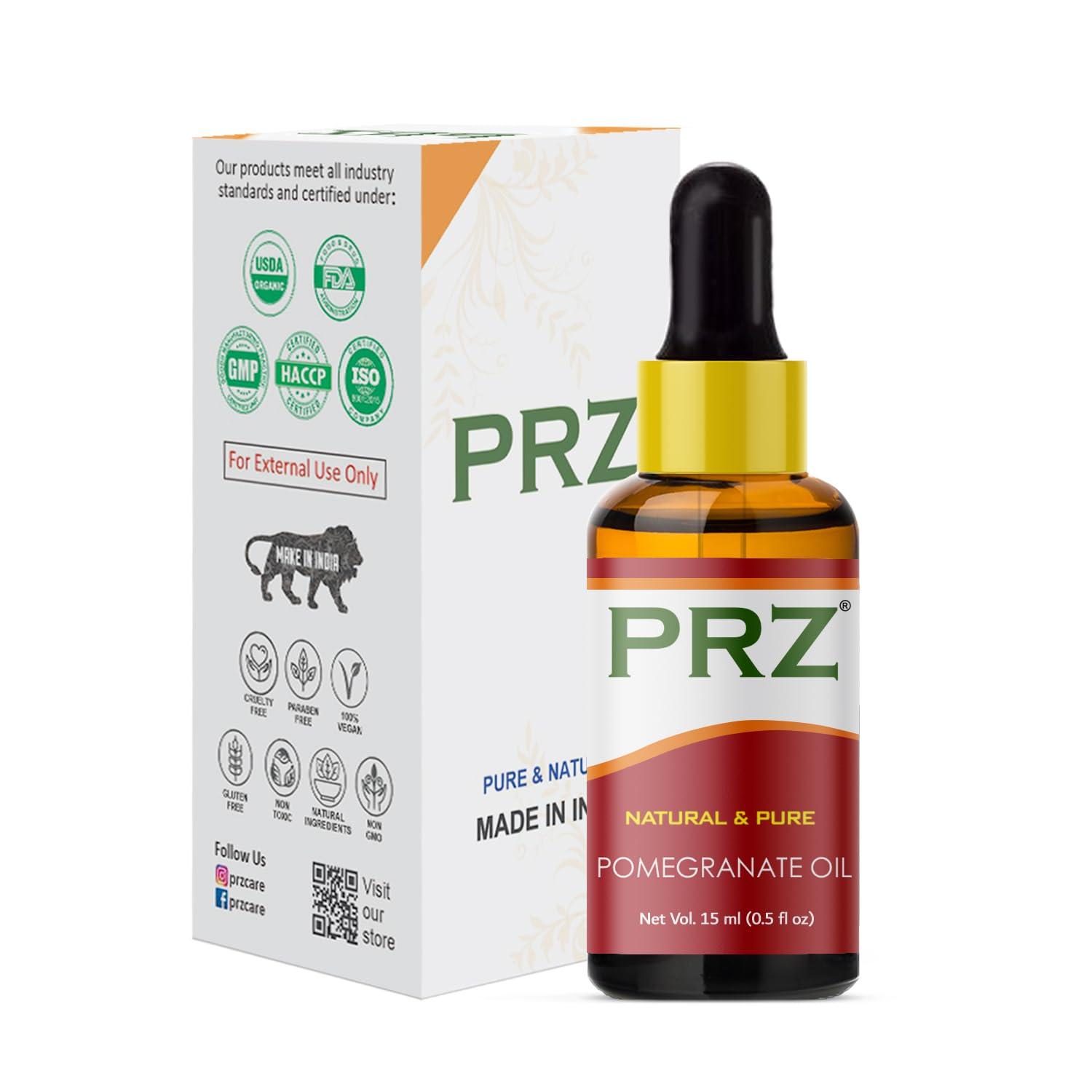 PRZ PRZ Pomegranate Seed Cold Pressed Carrier Oil - Pure Natural & Therapeutic Grade Oil for Aromatherapy Body Massage, Skin Care & Hair Care, 15 ml