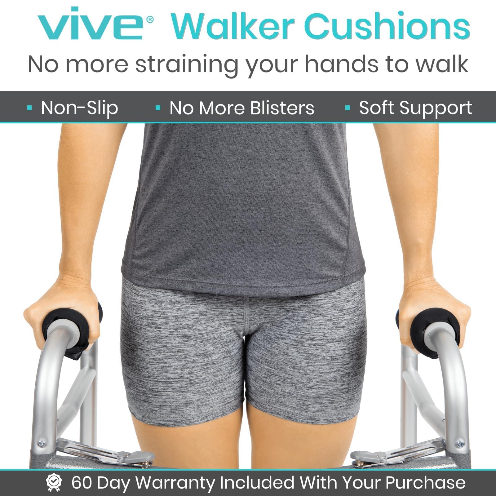 VIVE Walker Padded Hand Grip Covers by Vive - Soft Cushion Padding Medical Accessories for Folding Rolling Walker, Rollator Handle, Senior, Elderly Grippers - Crutch Handle Pads - Mobility.