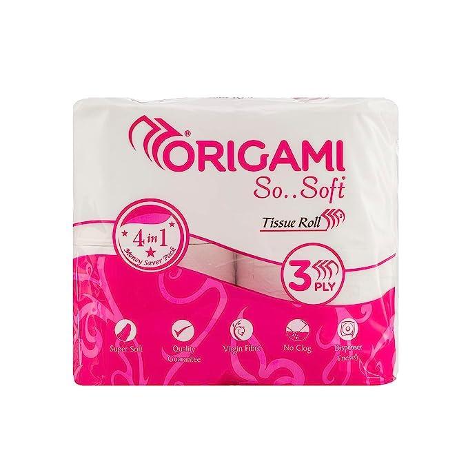 Origami Origami 3 Ply Toilet Tissue Paper Roll Pack of 4 x 12 in a Carton 340 Pulls (Total 48 Rolls, 16320 Sheets)