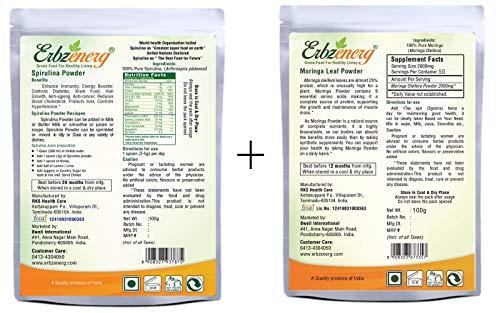 ERBZENERG ERBZENERG Organic Spirulina Powder 100g and Organic Pure Moringa Powder 100g | Pack Of 1