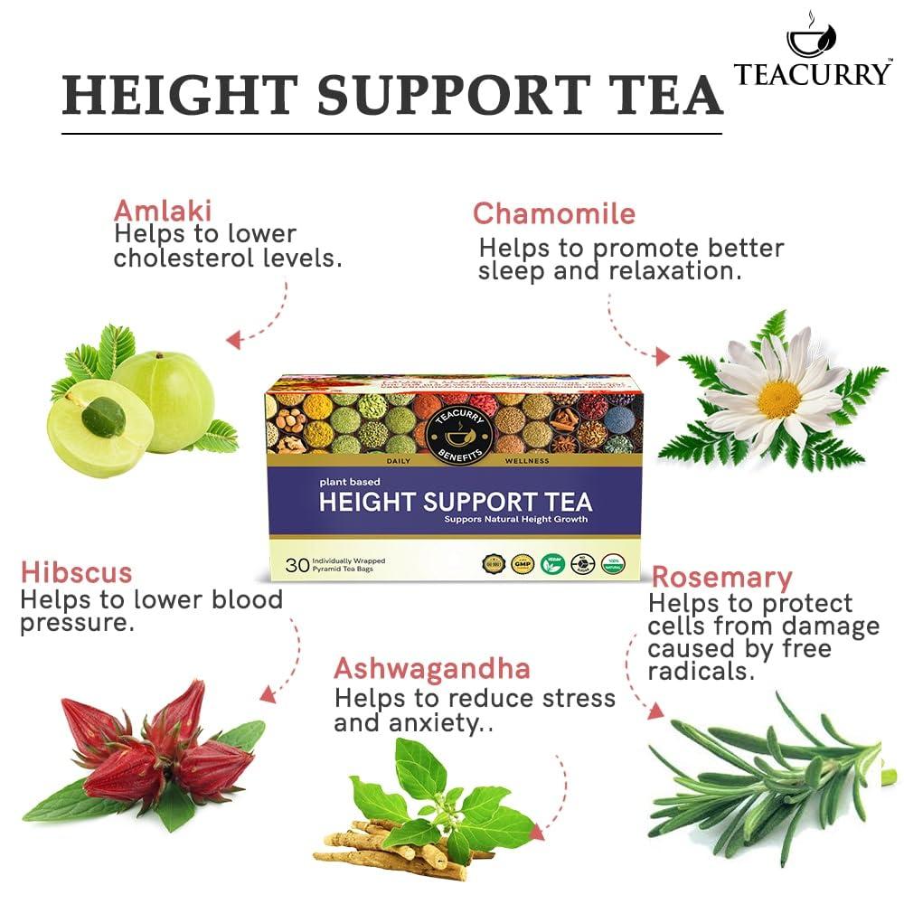 TEACURRY Teacurry Height Support Tea (30 Tea Bags) - Helps with Height Growth, Taller Look and Confident Naturally | Chemical Free (200 Gram Loose + Infuser)