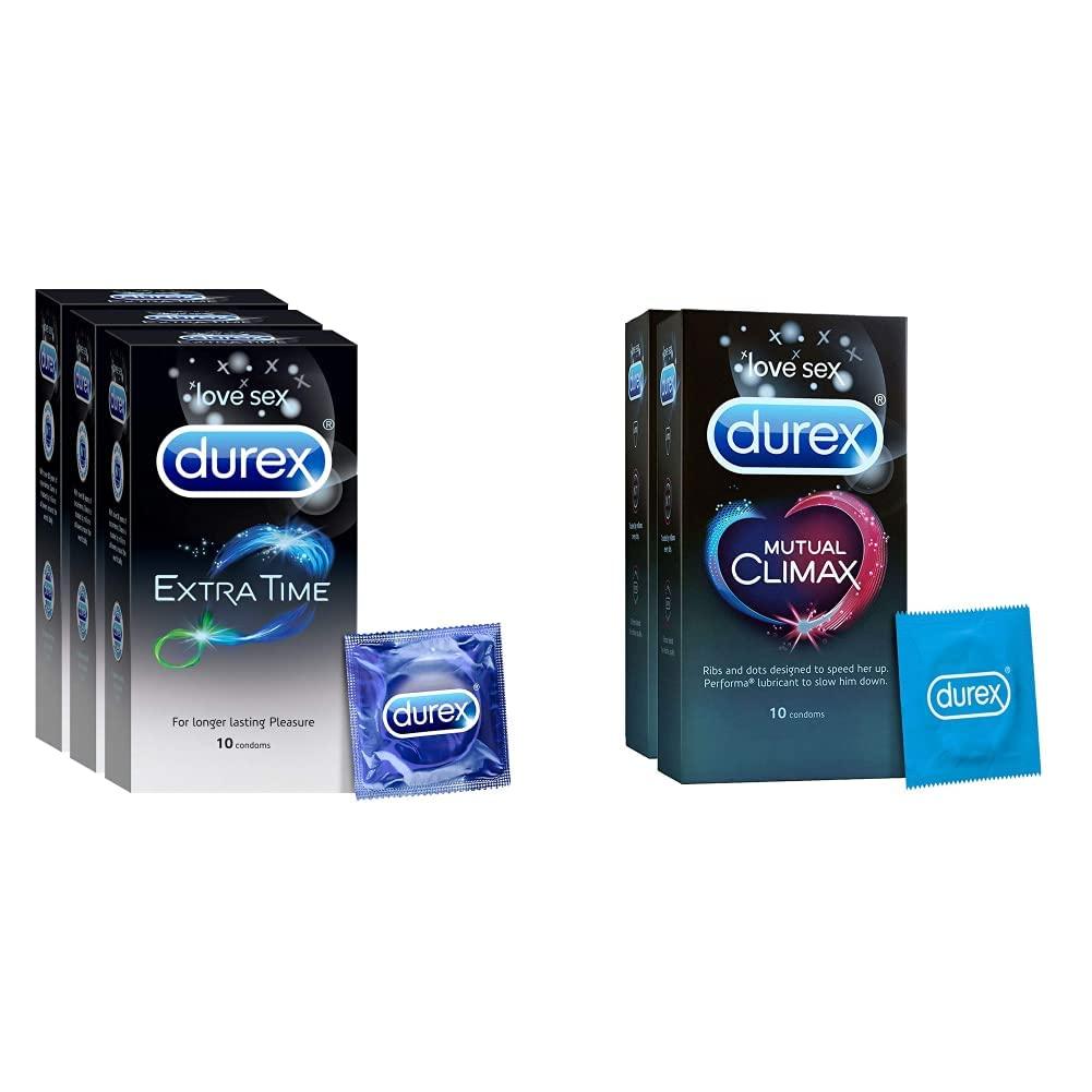 Durex Durex Condoms - 10 Count (Pack of 3, Extra Time) & Durex Mutual Climax Condoms - 10 Count (Pack of 2)