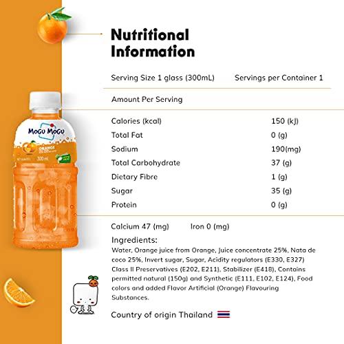 Mogu Mogu Mogu Mogu Orange and Lychee Juice 25% with NATA De Coco | Energy Booster Drink | Full of Fruit Fibres | No Added Preservatives and Colours - (Pack of 6, 300ml each)