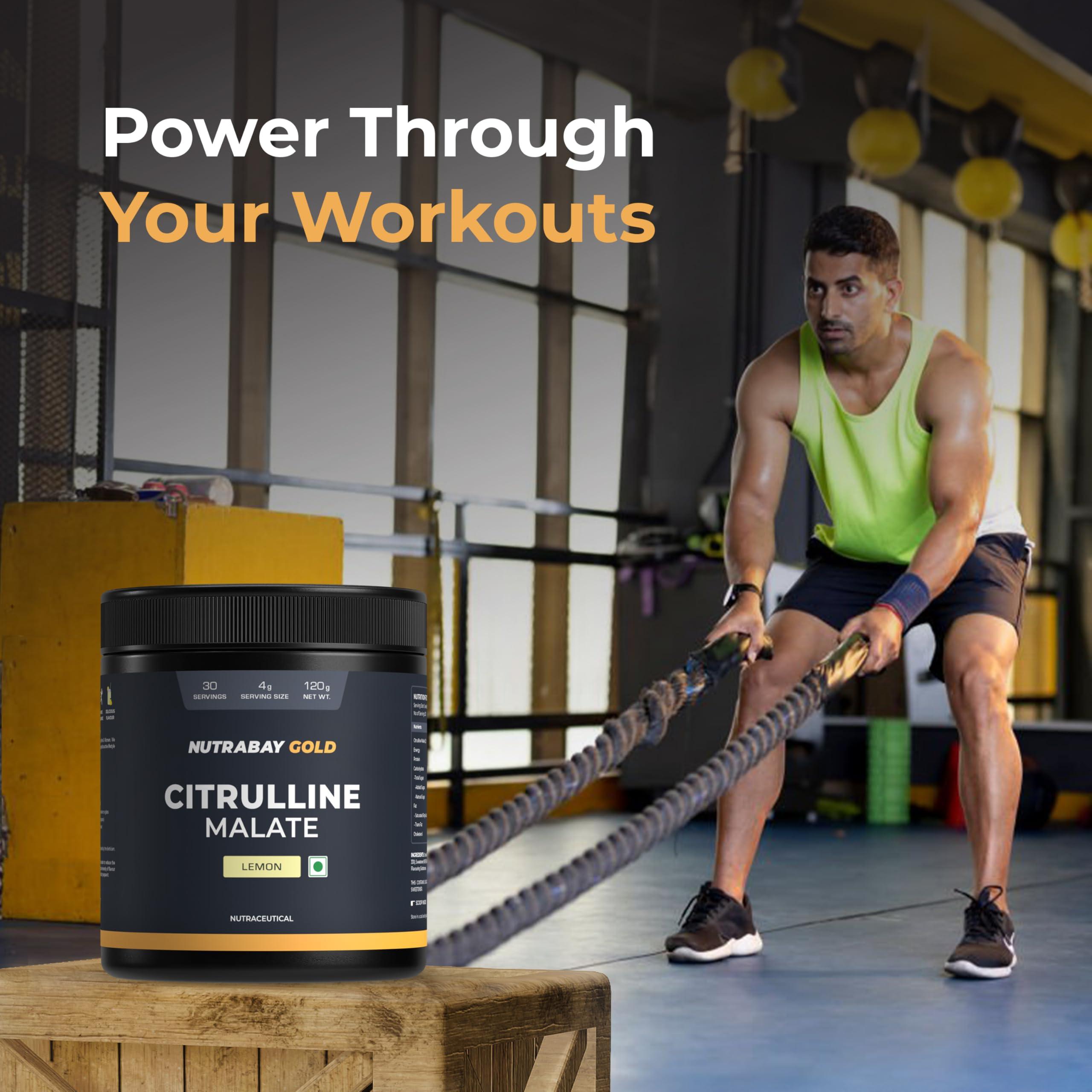 Nutrabay Nutrabay Gold Citrulline Malate 2:1 Supplement Powder - 120g, Lemon Flavor | Boosts Nitric Oxide, Pre Workout Amino Acid for Muscle Strength & Endurance