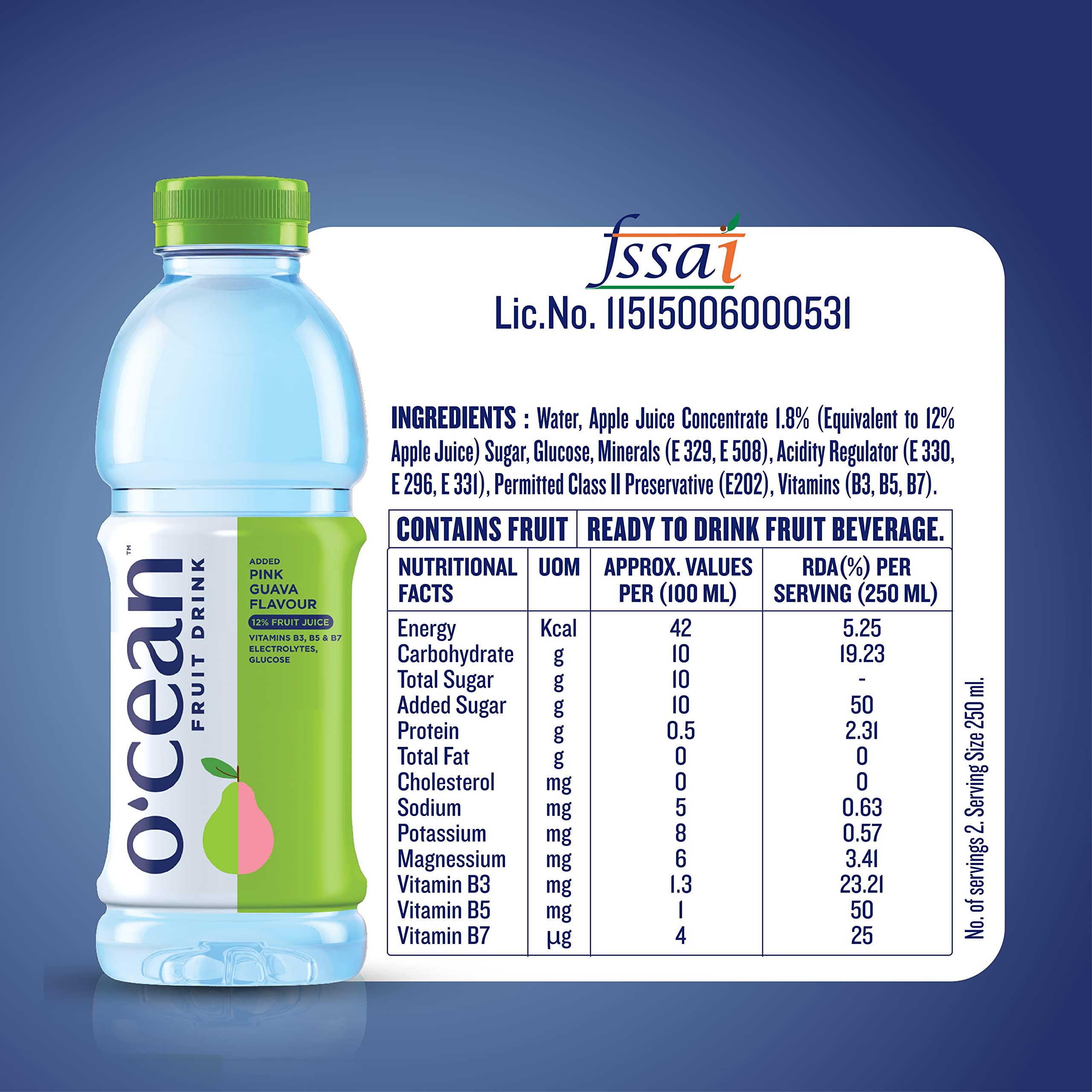 O'CEAN Ocean Fruit Drink Pink Guava 500 ML (Pack of 6) and Orange & Lime Fruit Flavour 500 ML (Pack of 6)