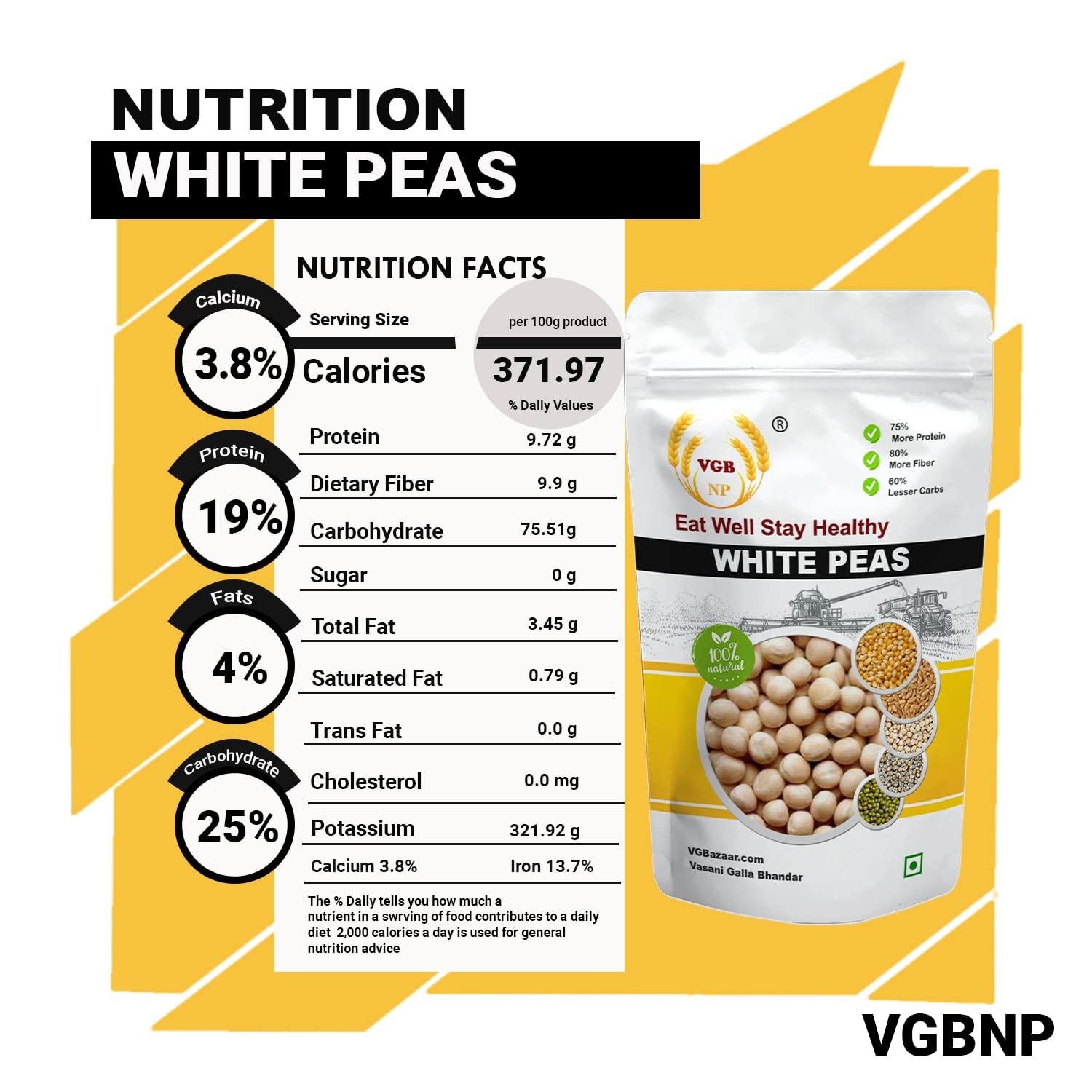 VGBNP VGBNP Natural White Peas Whole (Safed Matar) Unpolished Pure Sabut Matar, Dried Safed Matar (Sukha Matar | Vatana | Matar dal) Healthy and Immunity Builder White Peas- 1kg