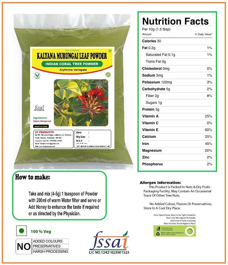 3V PRODUCTS 3V PRODUCTS Kalyana Murungai Powder 1Kg | Pangara | Erythrina Variegata | Coral Tree Leaf for Health Benefits