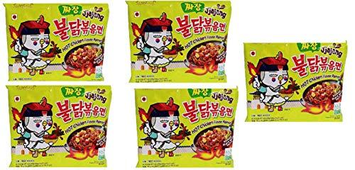 Sam Yang Samyang Jjajang Hot Chicken Flavour Ramen Instant Korean Noodles - 140gm*5Pack (Pack of 2) (Imported)