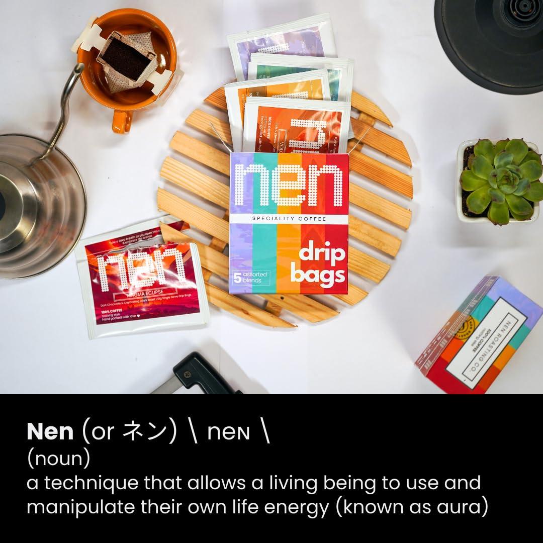 NEN ROASTING CO. Nen Roasting Drip Bags by Nen Coffee - 5 Premium Assorted Blends | Just add Hot Water Pack Of 5 | 100% Coffee