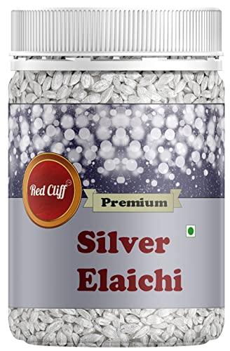 RED CLIFF RED CLIFF Pure Silver Coated Elachi, Silver Varq Coated, Grade A Plus, Helps in Digestion| elaichi Mouth Freshener (200 g) (Silver Elaichi 200g)