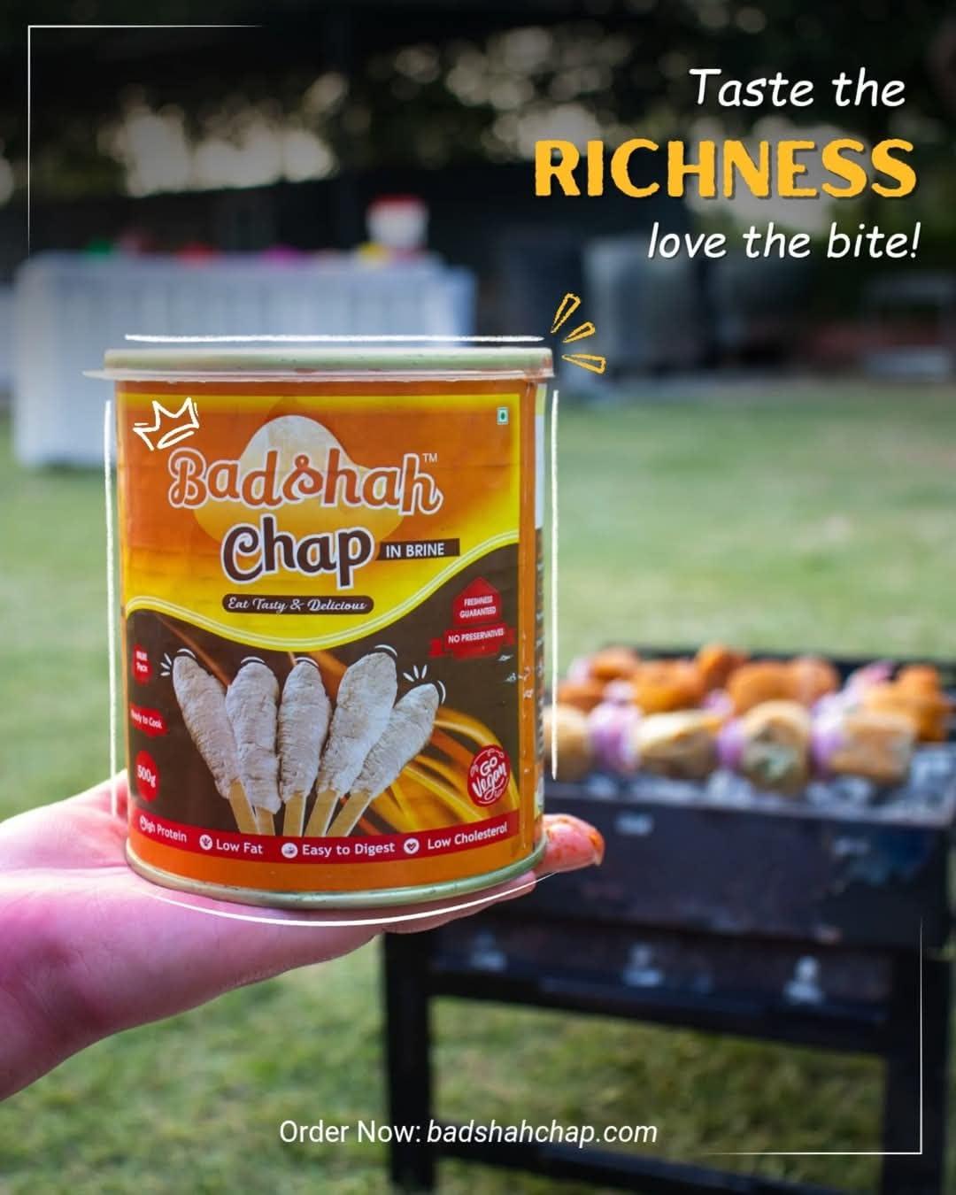 Badshah Chap Badshah Chap SOYA Chaap in Brine, 800g (Vegan, Chunks on Stick, 500g Drained Weight, Rich in Plant Protein, SOYA Chap)