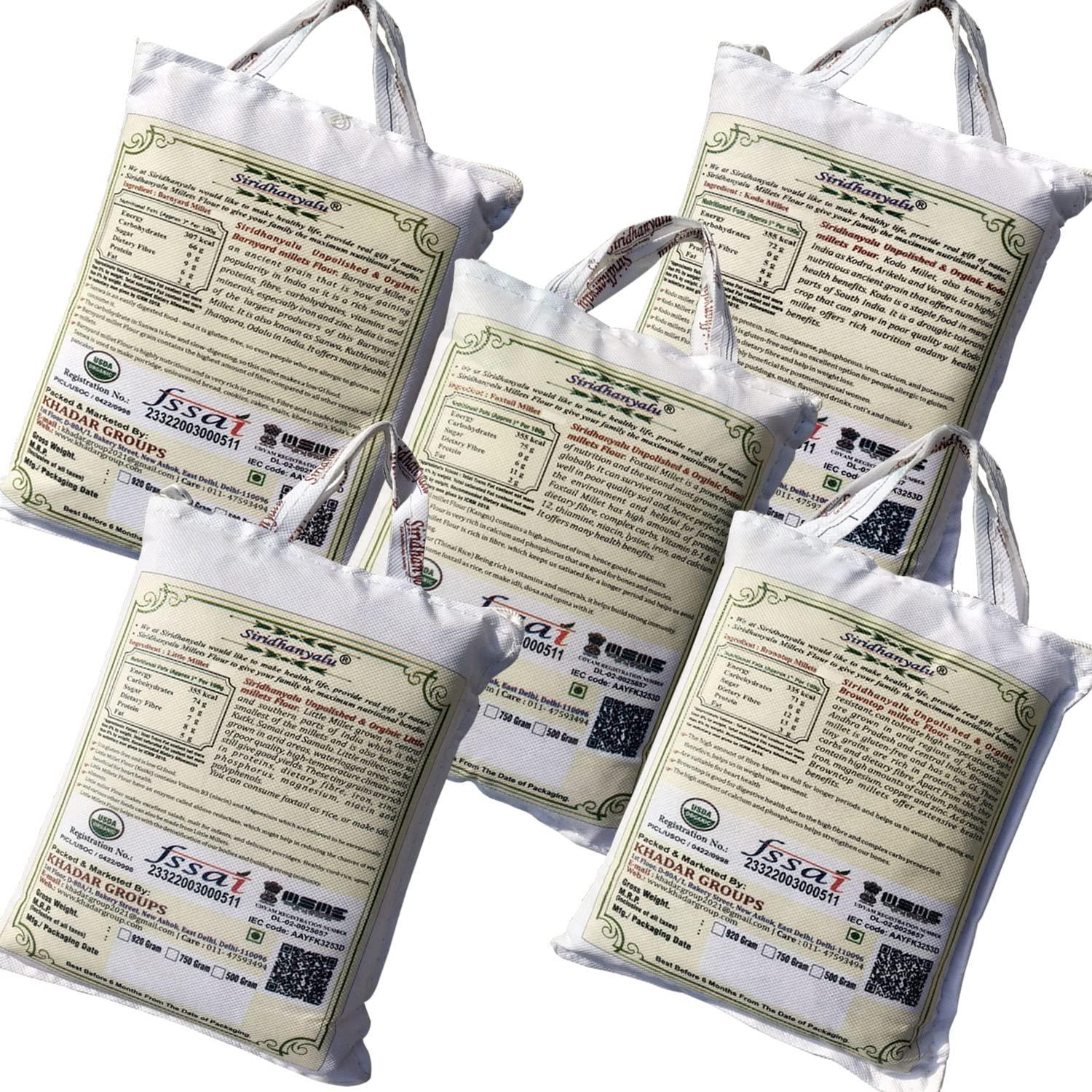 SIRIDHANYALU siridhanyalu Unpolished Millet Siridhanya 5 Types of Organic Millets Rice Little Kodo Browntop Barnyard & Foxtail -Punjabi (Gwt. 3500Gm)