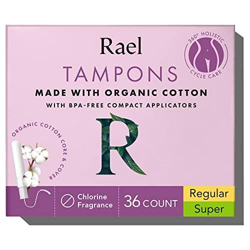 Rael Rael Organic Cotton Compact Tampons - Regular & Super Size, Plant Based Applicator, Chlorine Free, Compact Applicator with Leak Locker Technology (36 Count)