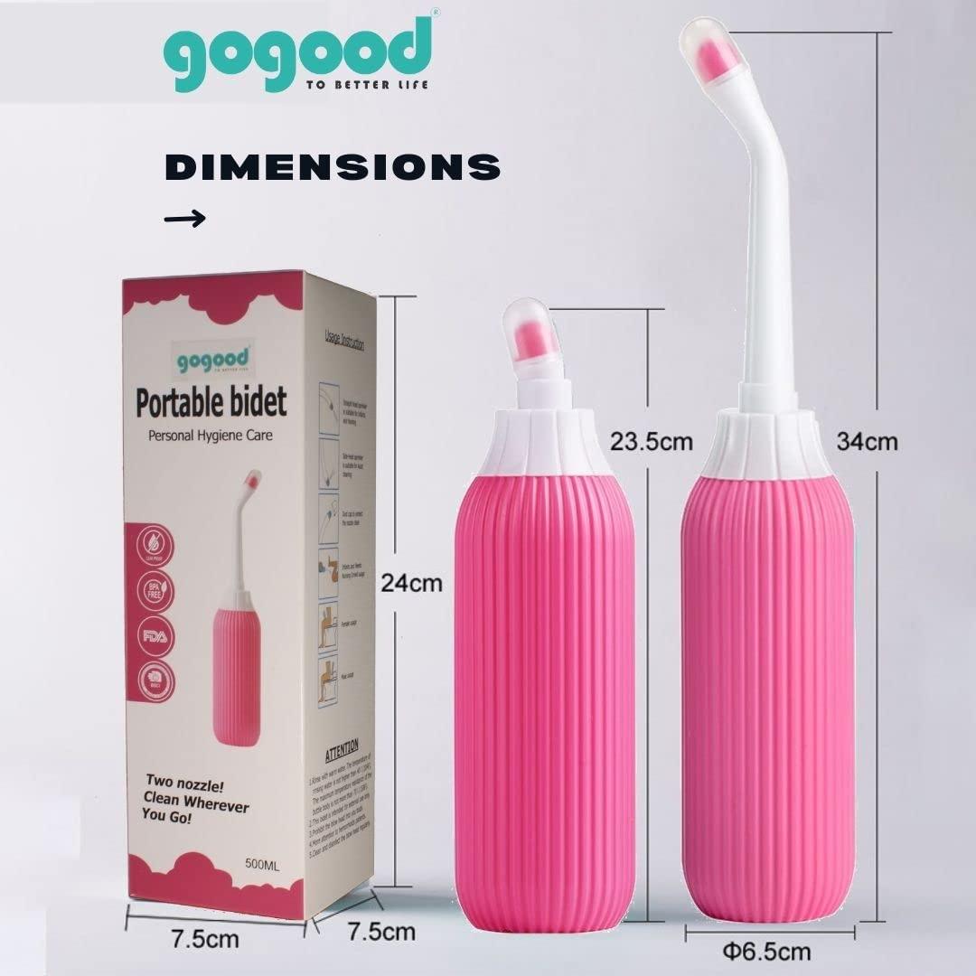 gogood GOGOOD Portable Bidet Jet Spray for Toilet - Retractable Peri Bottle, Postpartum Perineal Bum Cleaner 2 Nozzles and Travel Bag, 500ml (Pink)
