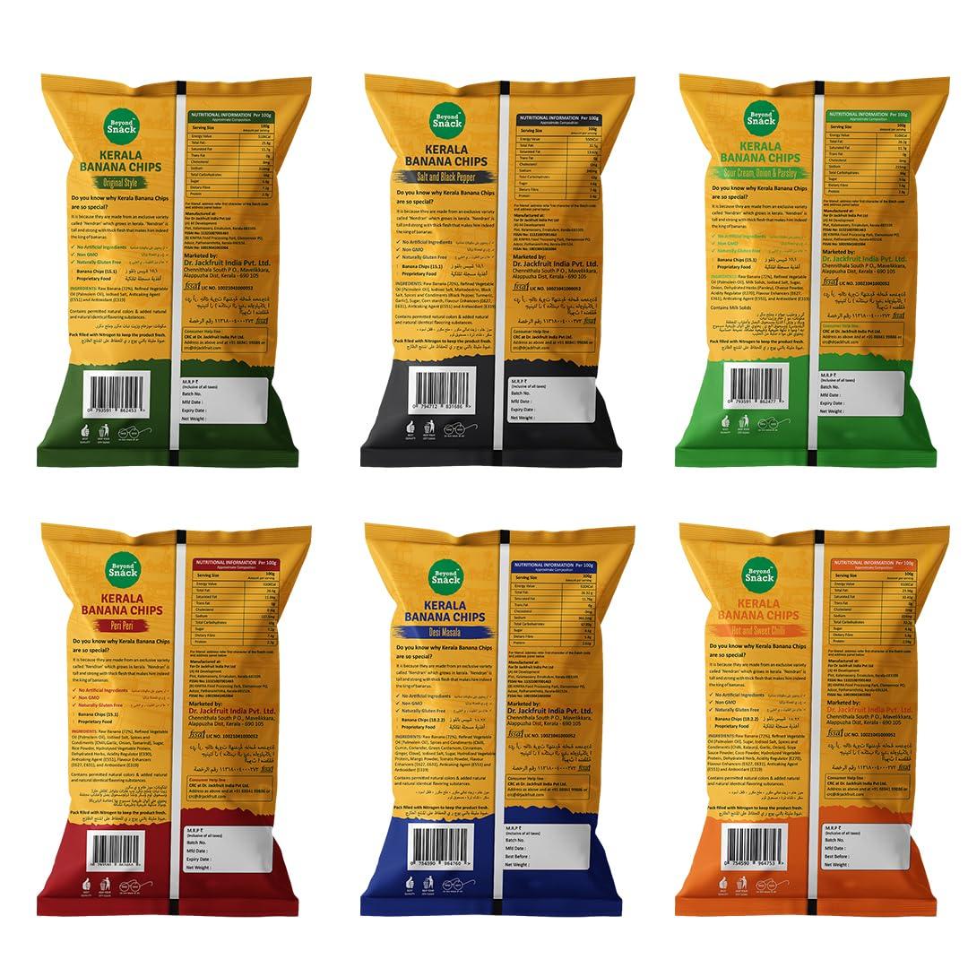 BEYOND SNACK Beyond Snack Kerala Banana Chips Thin Crunch Crispy Snacks 600g (100g*6packs) - Party Pack (600gms (Pack of 6), Combo)