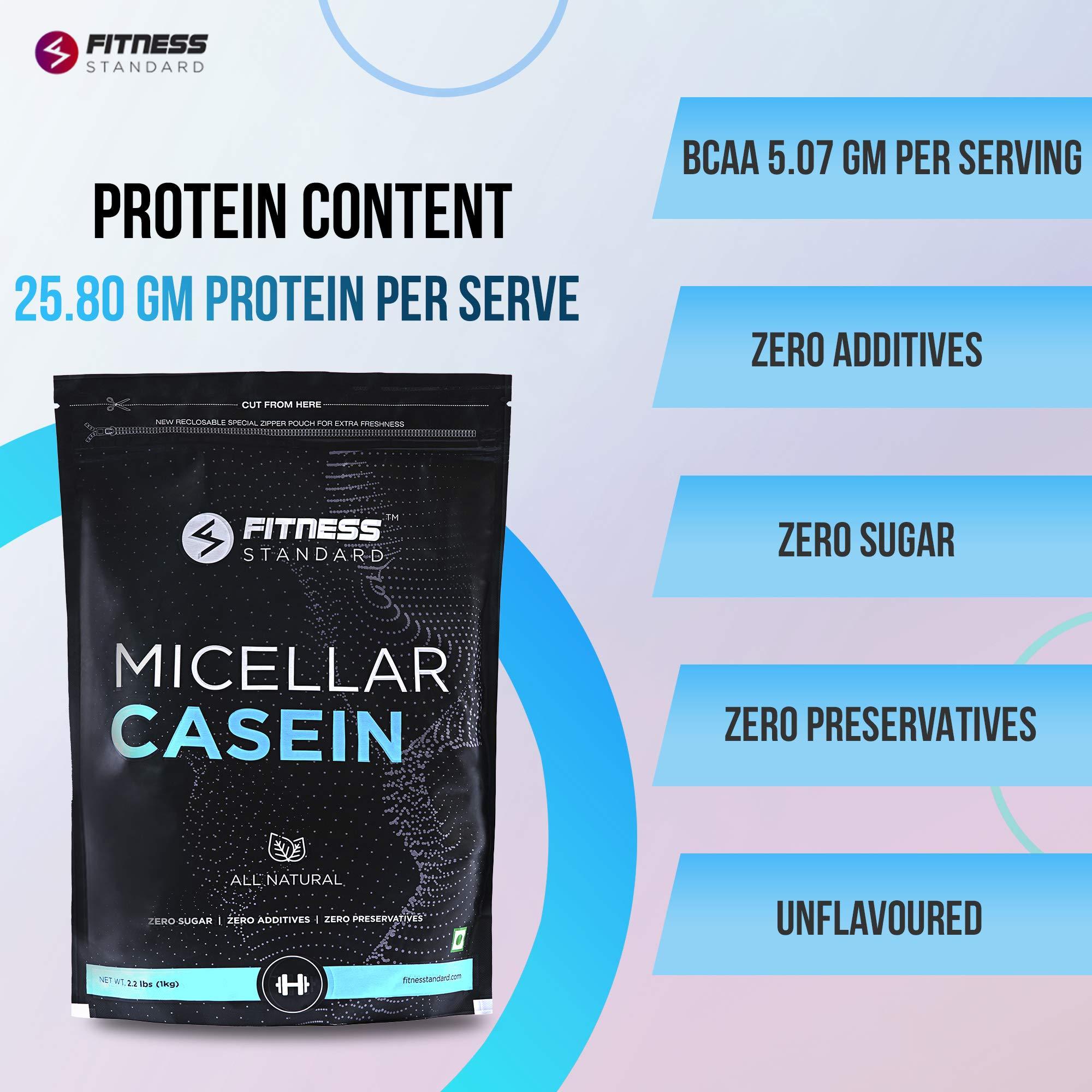 Fitness Standard Fitness Standard's 100% Micellar Casein Protein 1kg | All Natural, No Additives, No Preservatives | Unflavoured | 33 servings