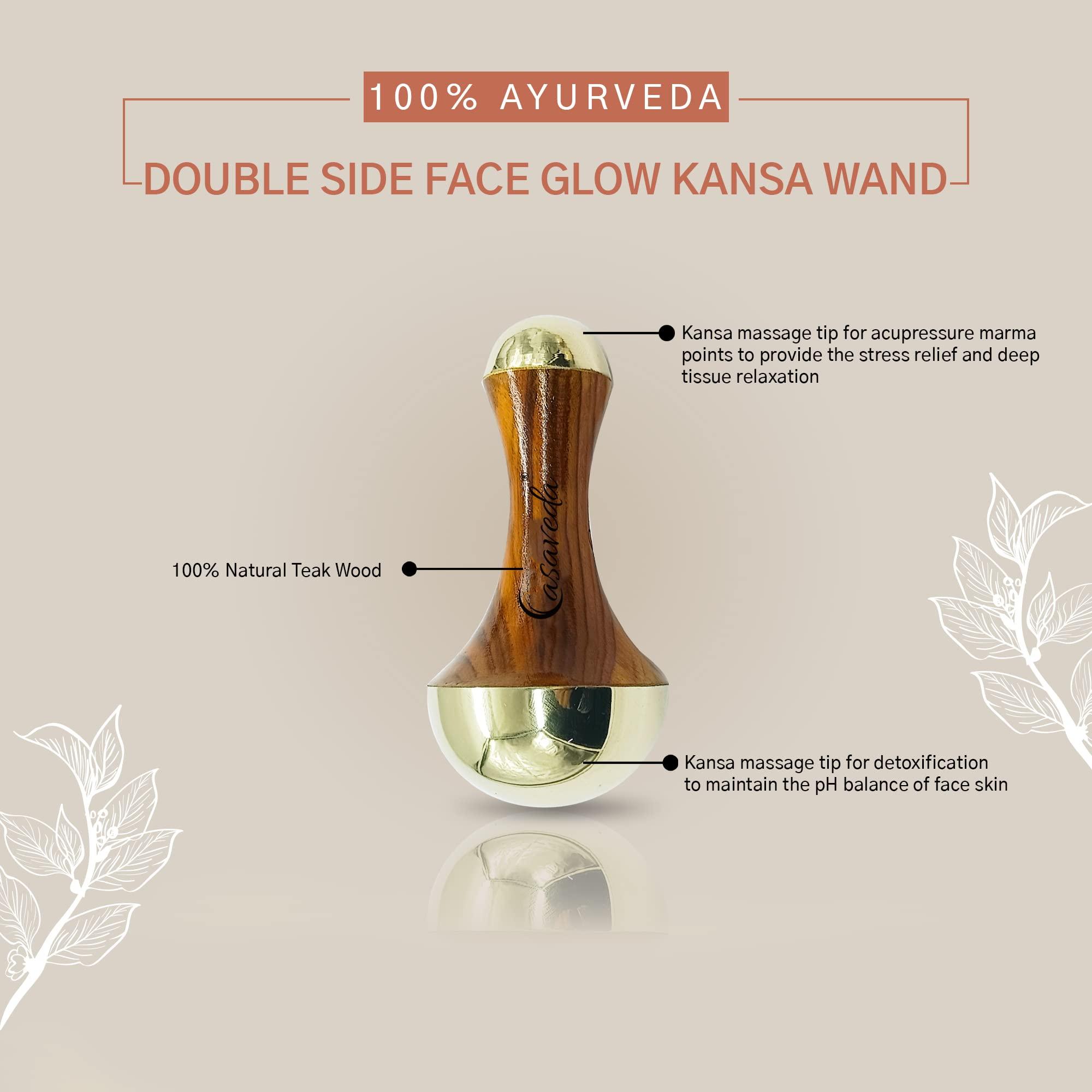 Casaveda Casaveda Face & Acupressure Double Sided Kansa Wand Iastem Tool Massager With Teak Wood Handle For Detoxification And Deep Relaxation (Natural Brown, Small)