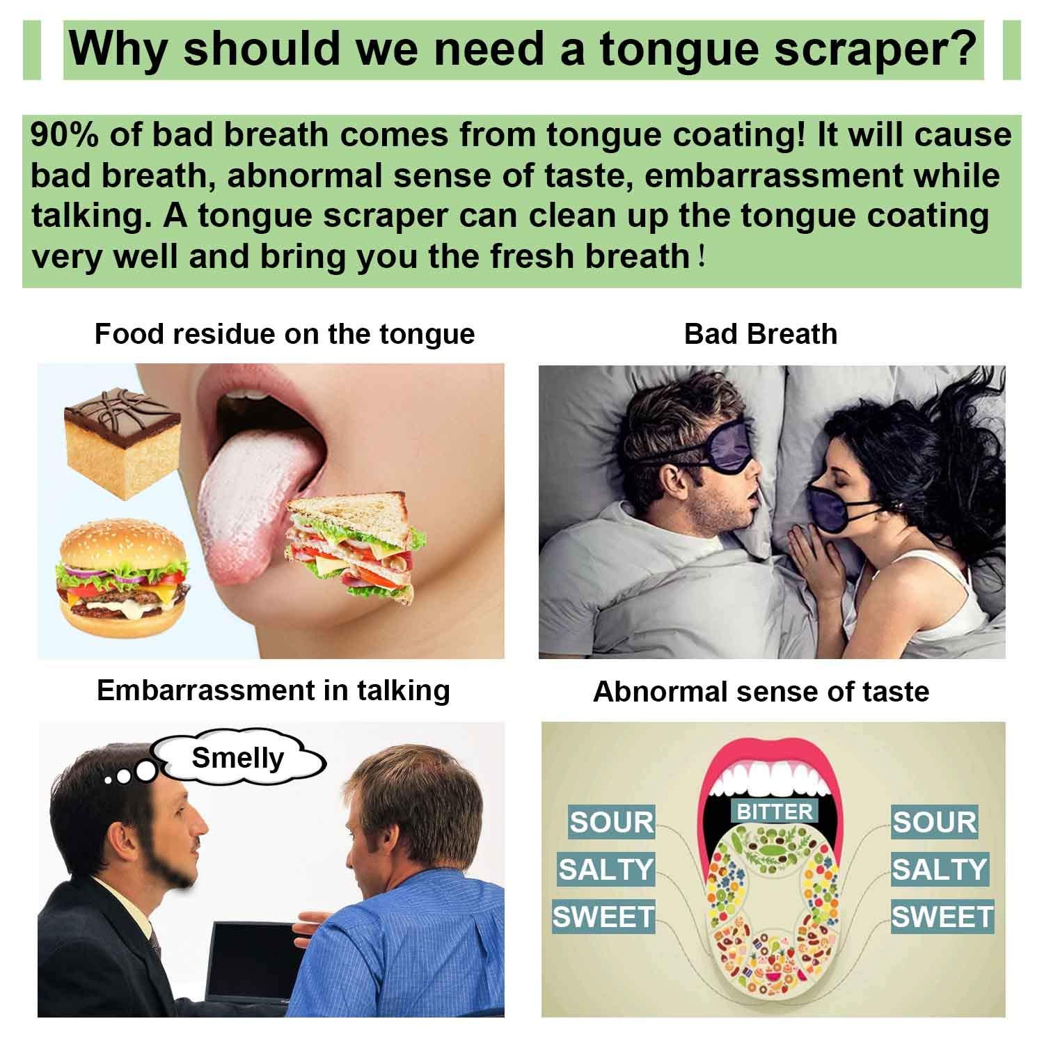 Moosec Tongue Scraper Cleaner for Reducing Bad Breath, Stainless Steel Tounge Cleaner with 2 Replaceable Tongue Brush