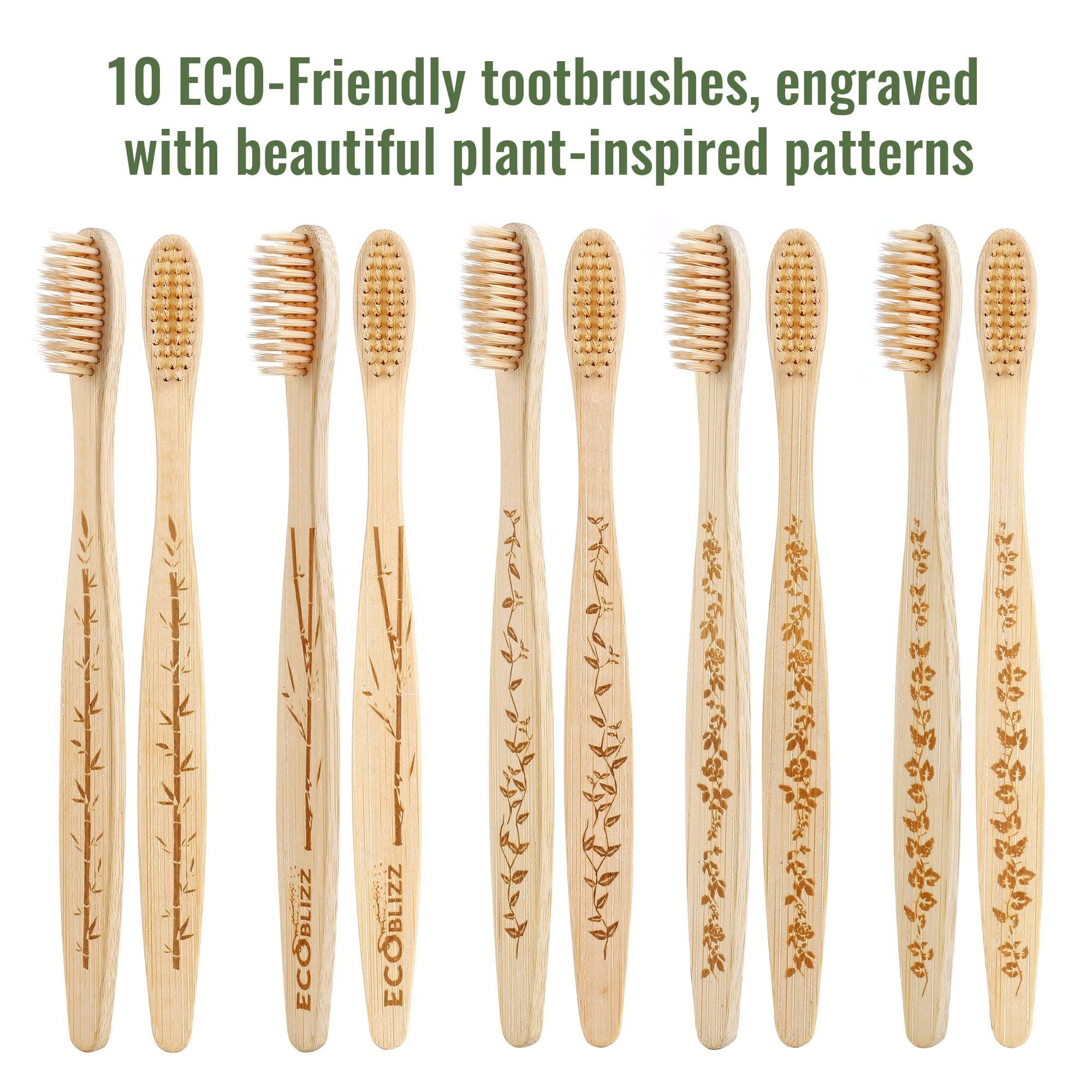 Premiumswede Bamboo Toothbrushes Biodegradable Eco Friendly - Natural Wooden Toothbrush with Soft Bristles - for Kids, Adults - Family 10 Pack