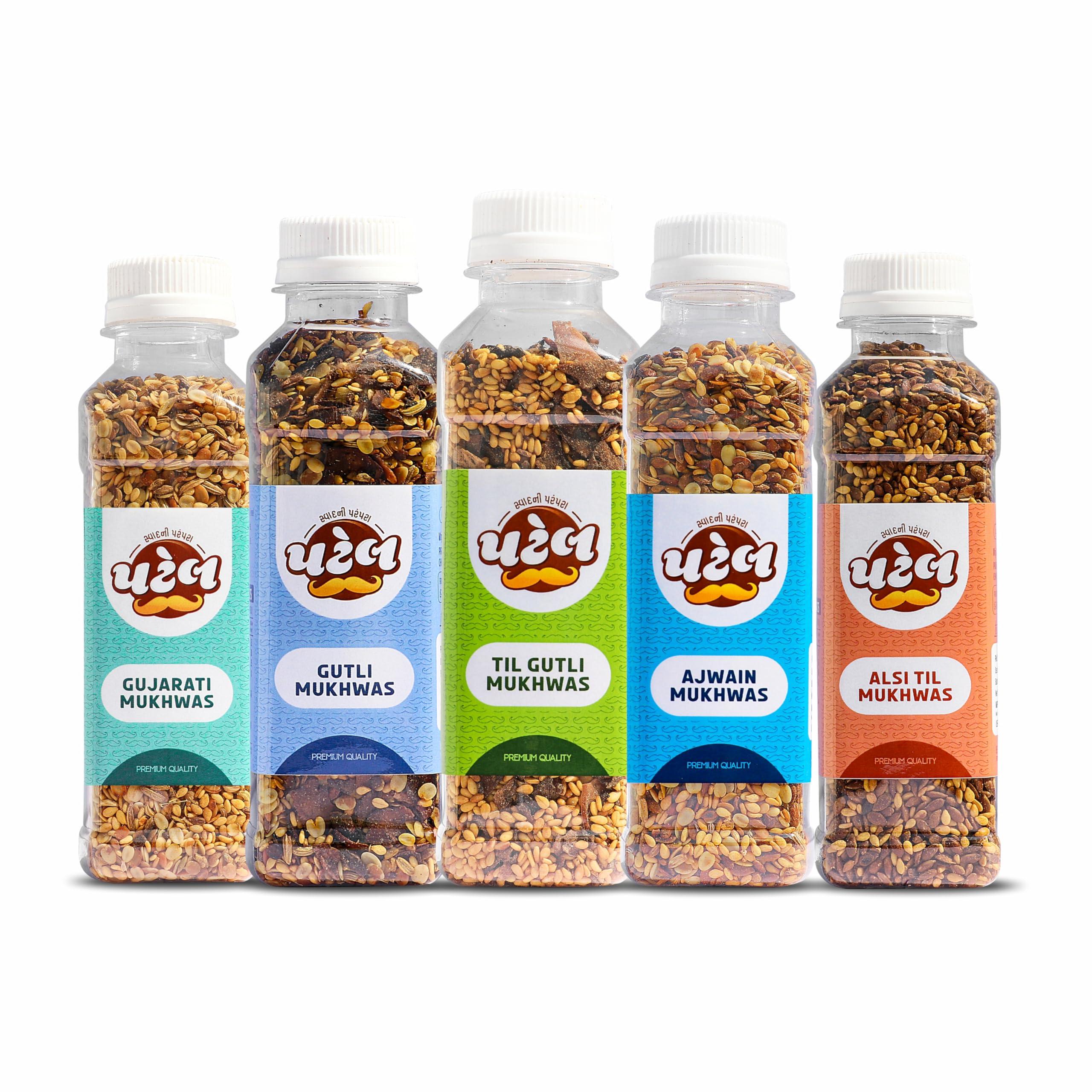 Patel...Swad Patel\'s Mukhwas Mouth Freshener PACK OF 5 (Gujarati Mukhwas, Gutli Mukhwas, Til Gutli Mukhwas, Ajwain Mukhwas, Alsi Tal Mukhwas) 100 Grams Each