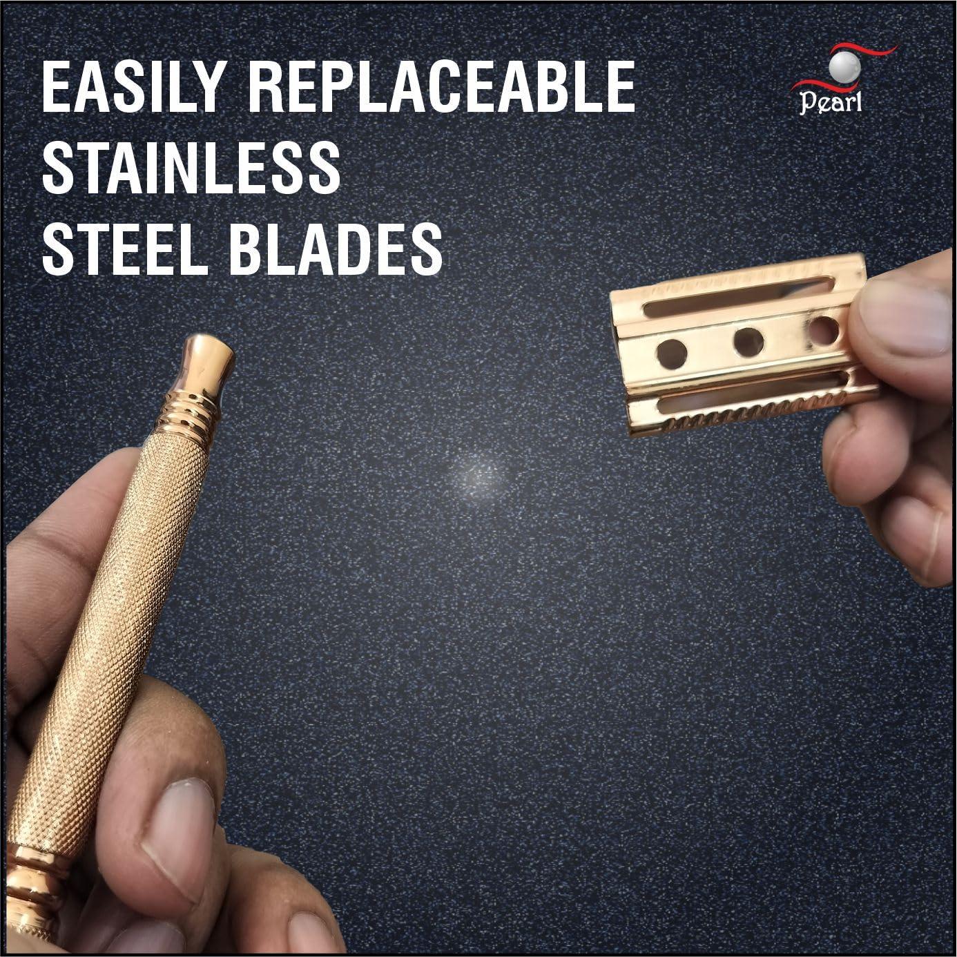 PEARL Pearl Shaving Double Edge Safety Razor (SS-01 Mellow Apricot) - Best Shaving Razor for Men | Classic & Traditional shaving Kit for Men | Premium blade razors | Eid gift options