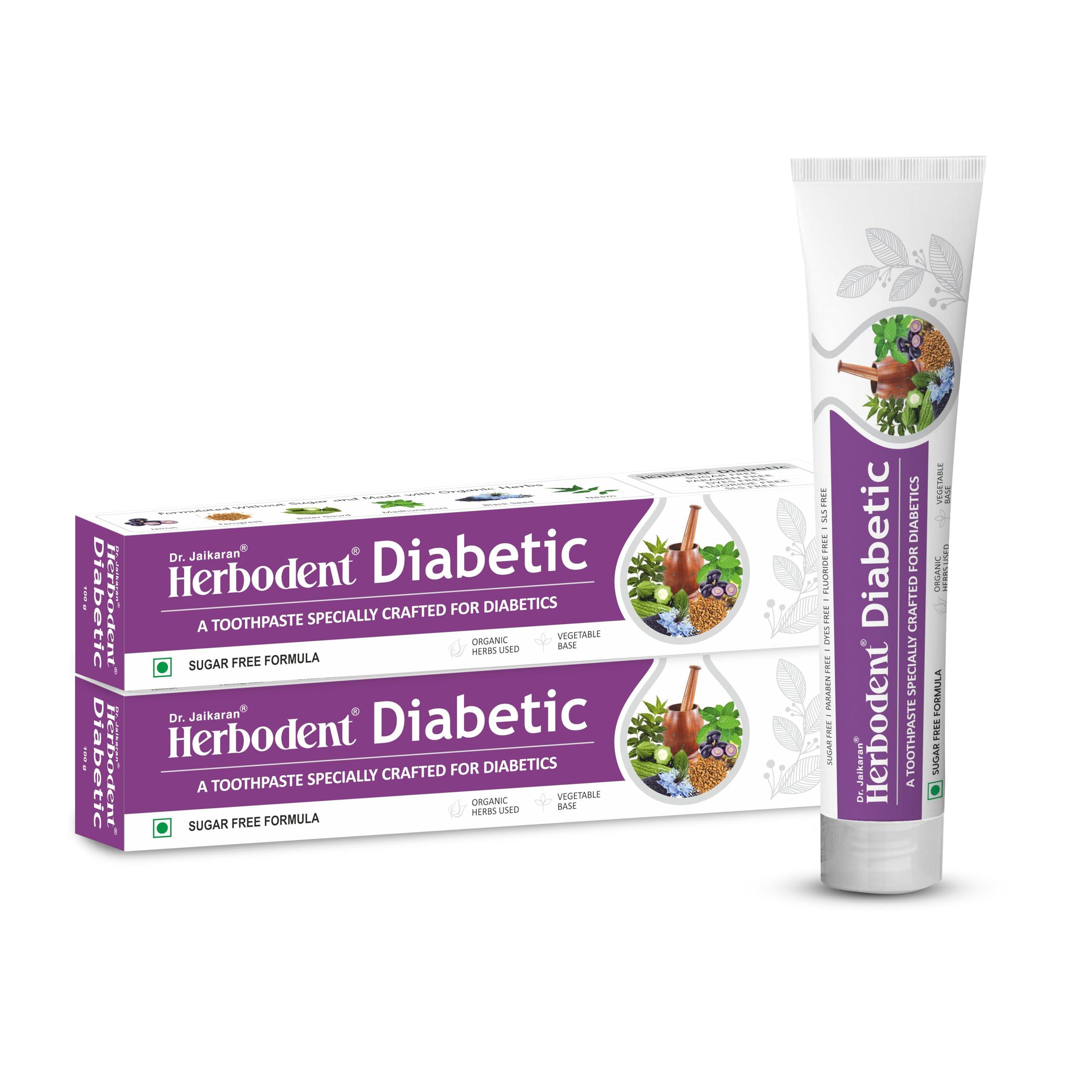 Herbodent Herbodent Diabetic Toothpaste - 100g Pack of 2 | Toothpaste specially crafted for Diabetics | SLS & SUGAR FREE Formula | 7 Organic Herbs - Jamun, Fenugreek, Bitter Gourd, Madhunashini, Black Seed ...