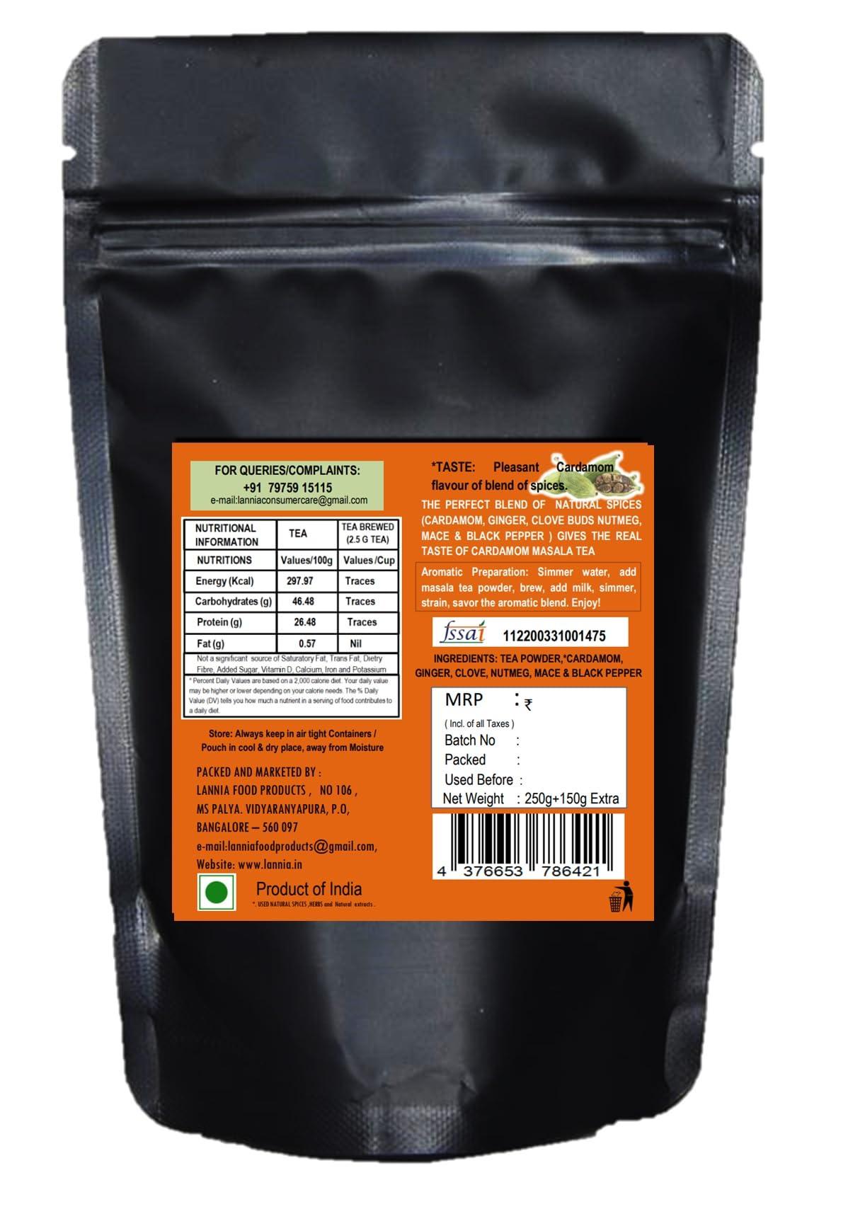 Dophie Cardamom Tea Masala Tea| spices Masala Chai | Black Tea powder | Rich Taste & Aroma | Strong Tea | with more spices| Munnar valley tea| 2X400 g (pack of, 2)