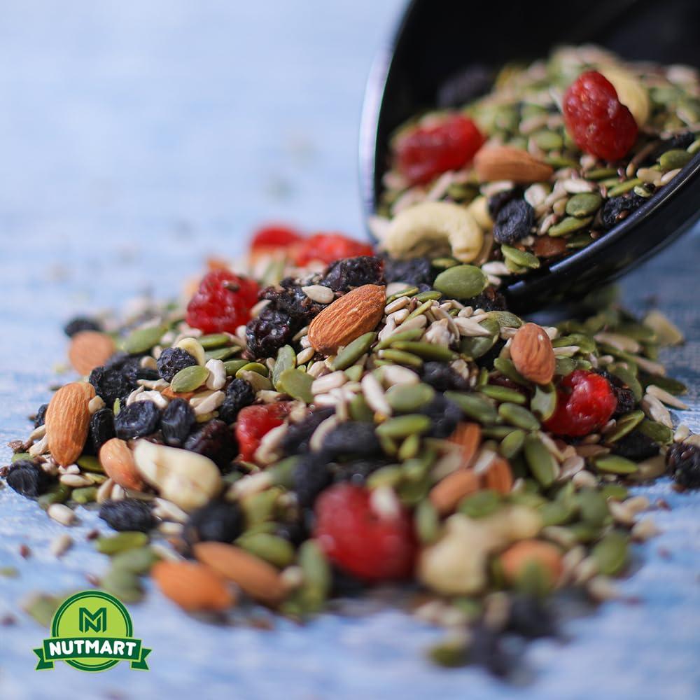 NUTMART NUTMART Premium Trail Mix || Energy Mix || Immunity Booster || Breakfast Mixture || Almonds,Cashews,Pumpkin Seeds,Sunflower Seeds,Flax Seeds,Cranberries,RED Berry || 1 KG